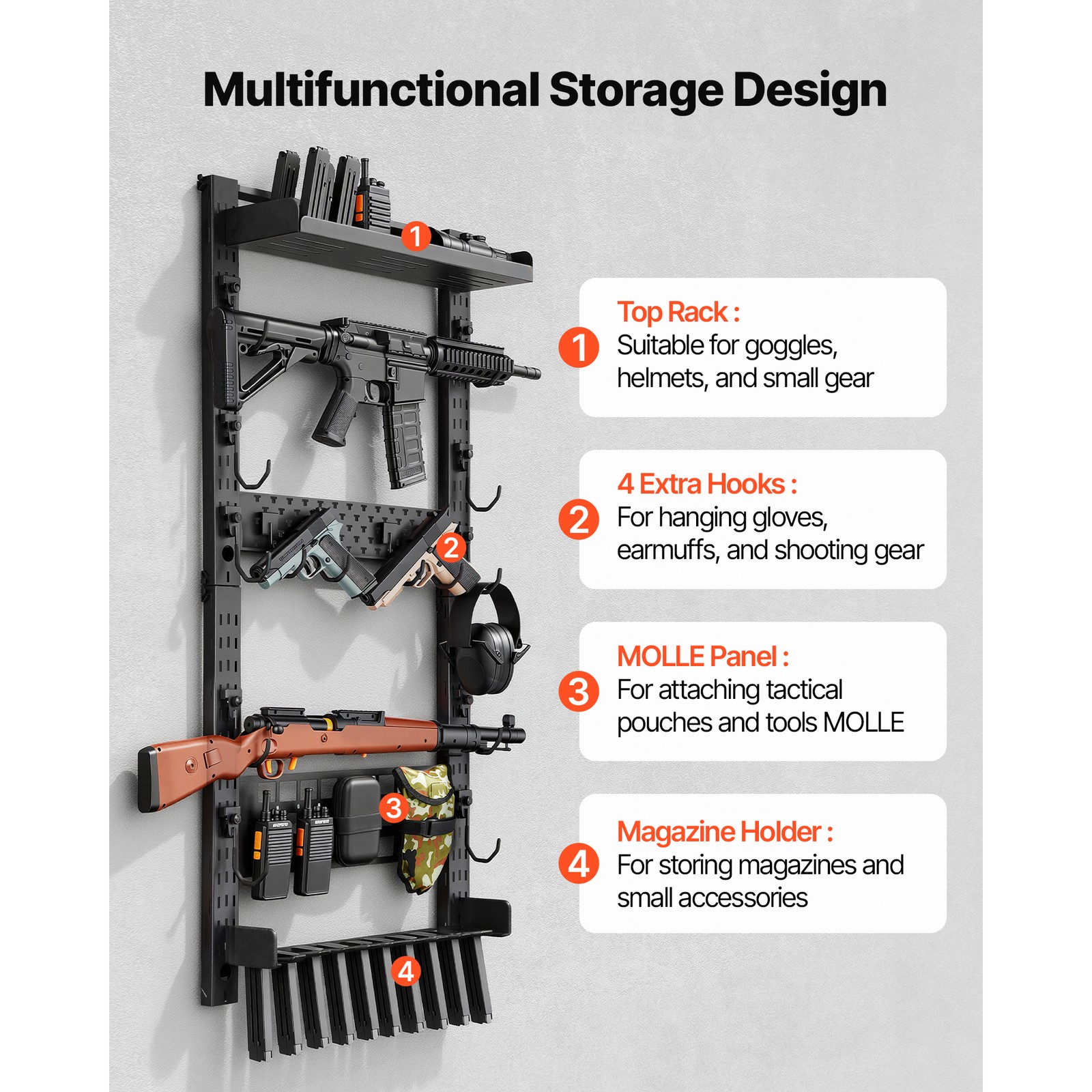 Uimoso Steel Wall Mount Gun Rack for Rifles, Shotguns, and Tactical Gear Storage