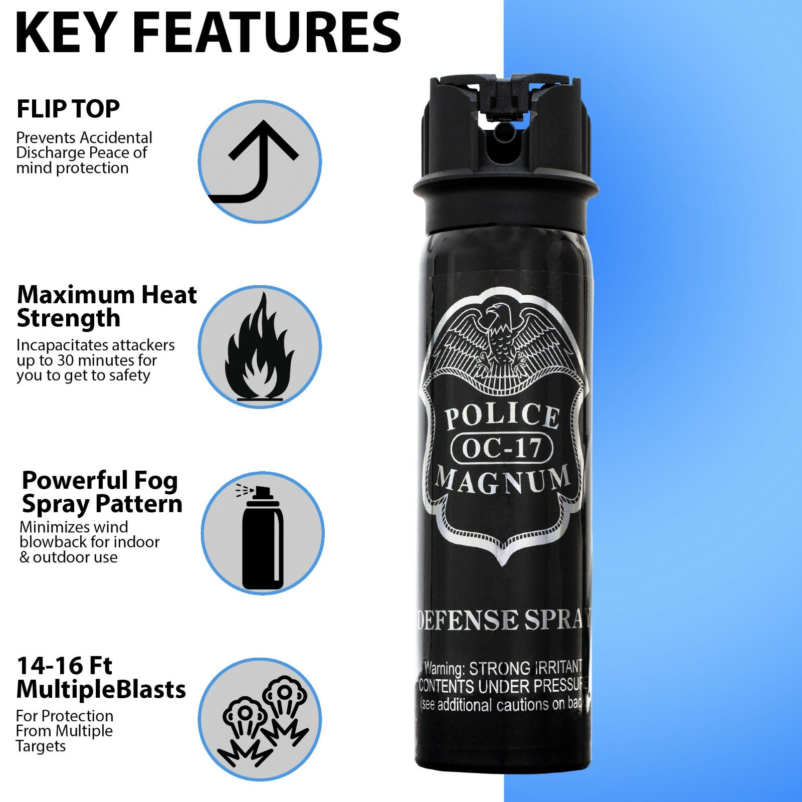2 POLICE MAGNUM Pepper Spray 4 Ounce Flip Top Fogger Self Defense OC Protection