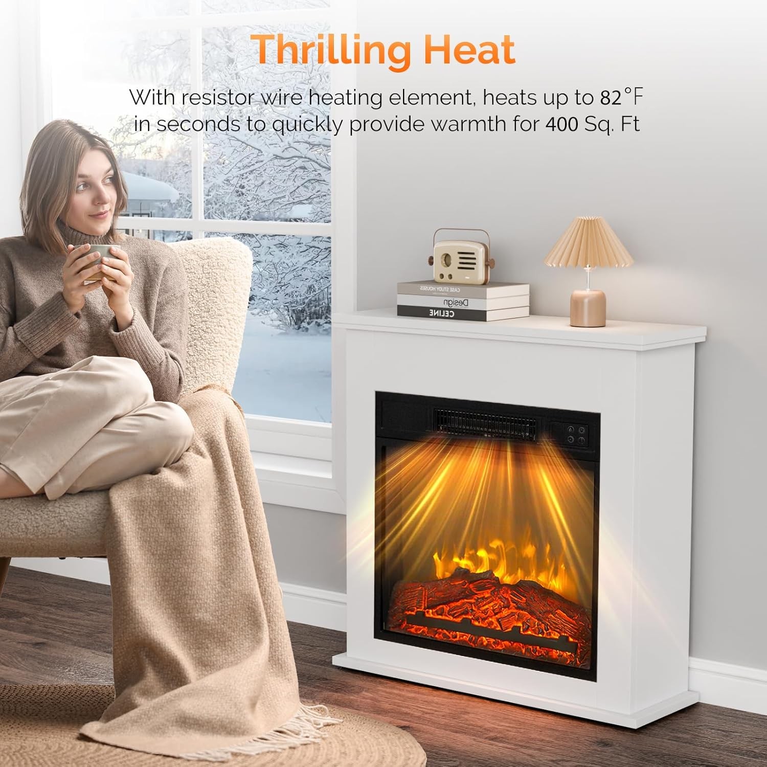 18" Recessed Electric Fireplace Heater Insert With 6 Colors Flame, Remote, APP