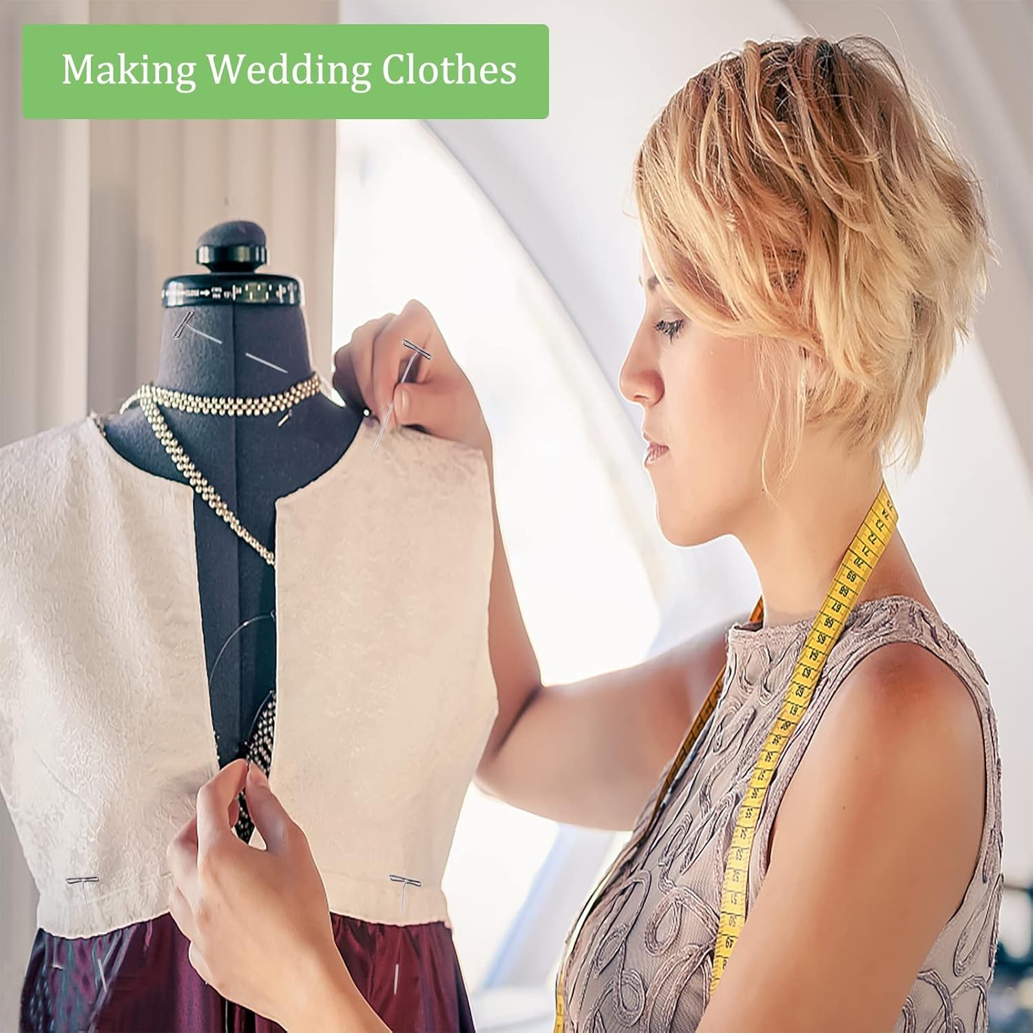 T Pins, 100Pack 1.5 inch Wig Pin, Stainless Steel T-pins for Blocking Knitting,