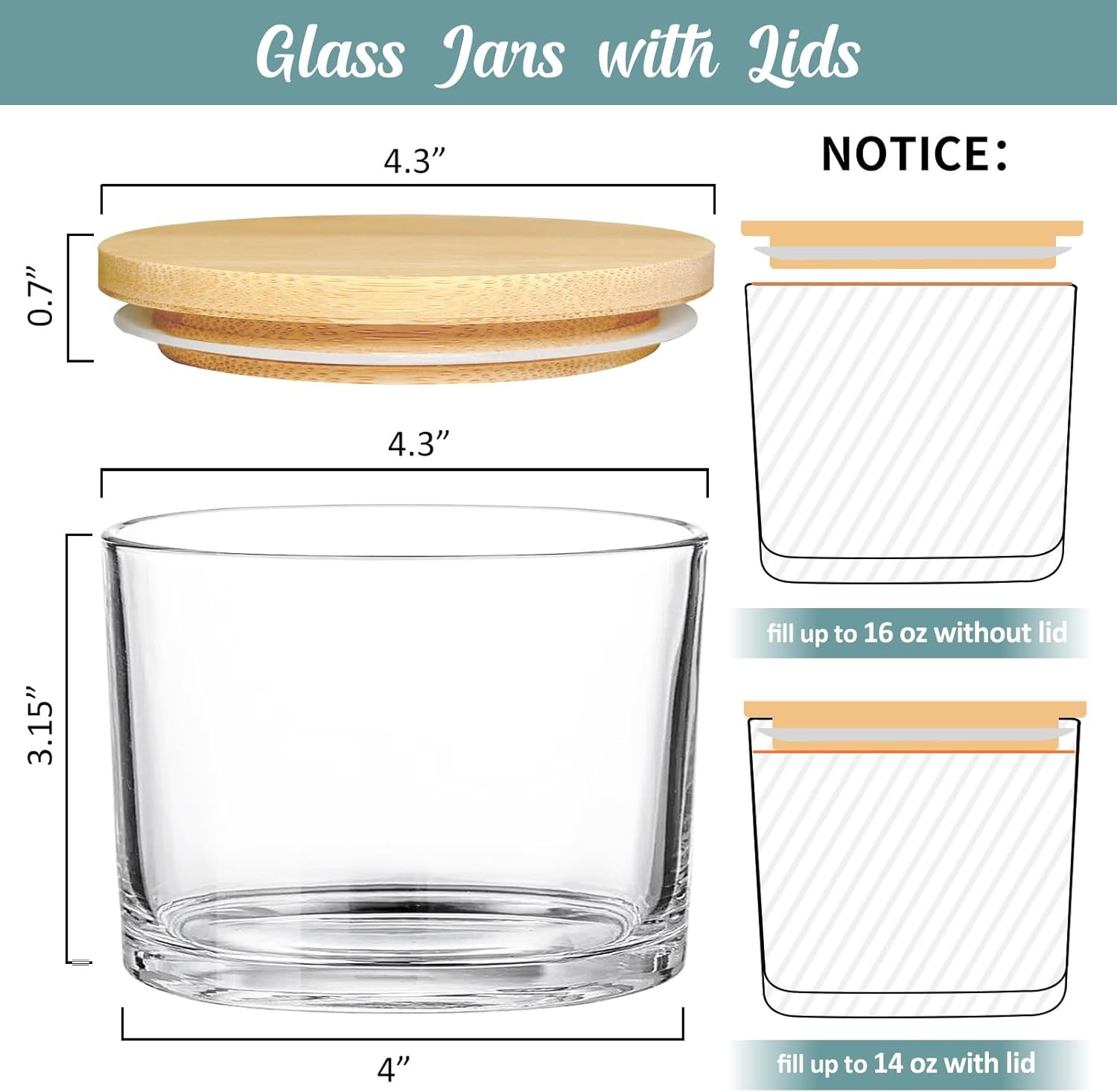 16oz Candle Jars 6 Pack - 3 Wick Large Empty Clear Glass Candle Making Vessels