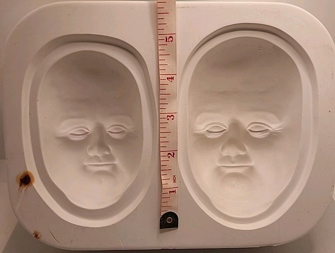 Vtg Pauline's Originals Ceramic Slip Mold Two Man Face Masks Cabachon Open Pour