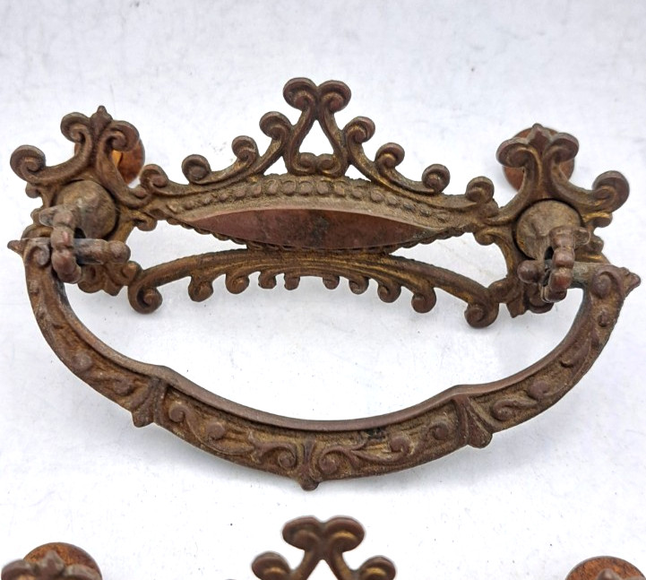 Antique Handles Hardware Furniture Vintage Drawer Pulls Old Brass Pair