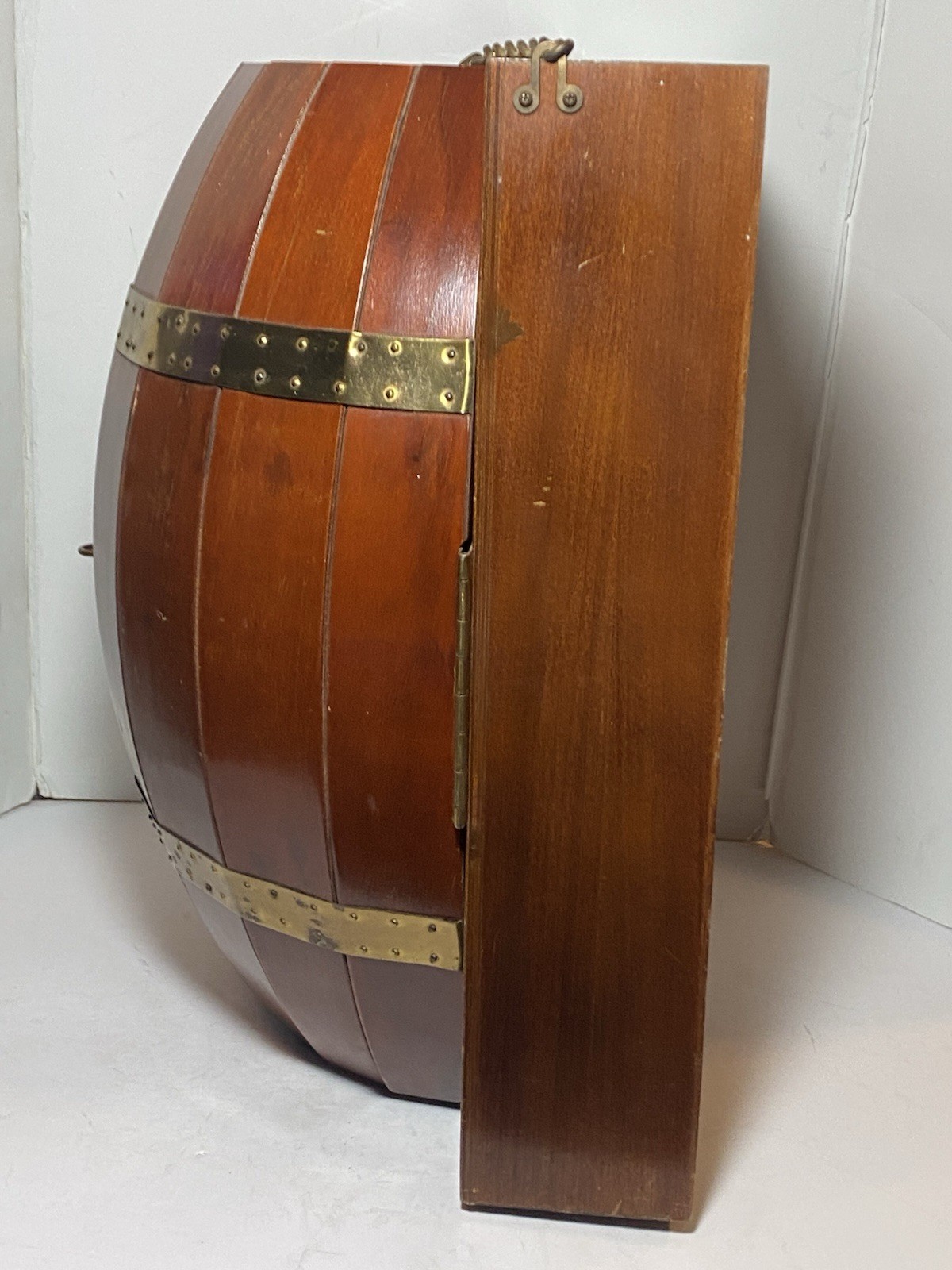 Vintage MCM Wood Barrel Bar Liquor Cabinet Man Cave She Shed