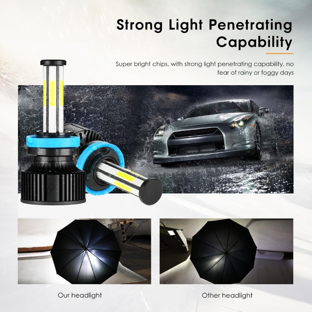 6-sides H11/H9/H8 LED Headlight High/Low Beam Bulbs Super Bright 6500K 3600000LM