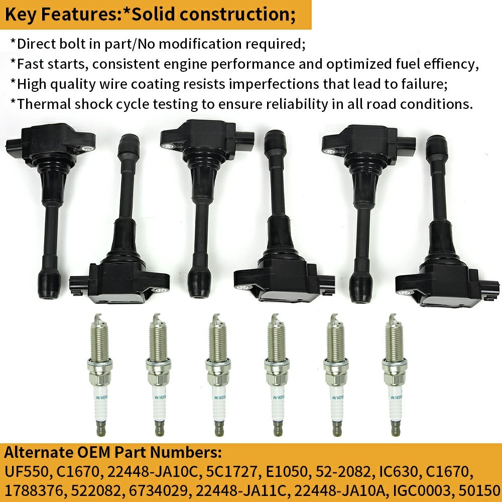 6X Ignition Coil & 6X Iridium Spark Plug for Nissan Murano Maxima V6 3.5L UF550