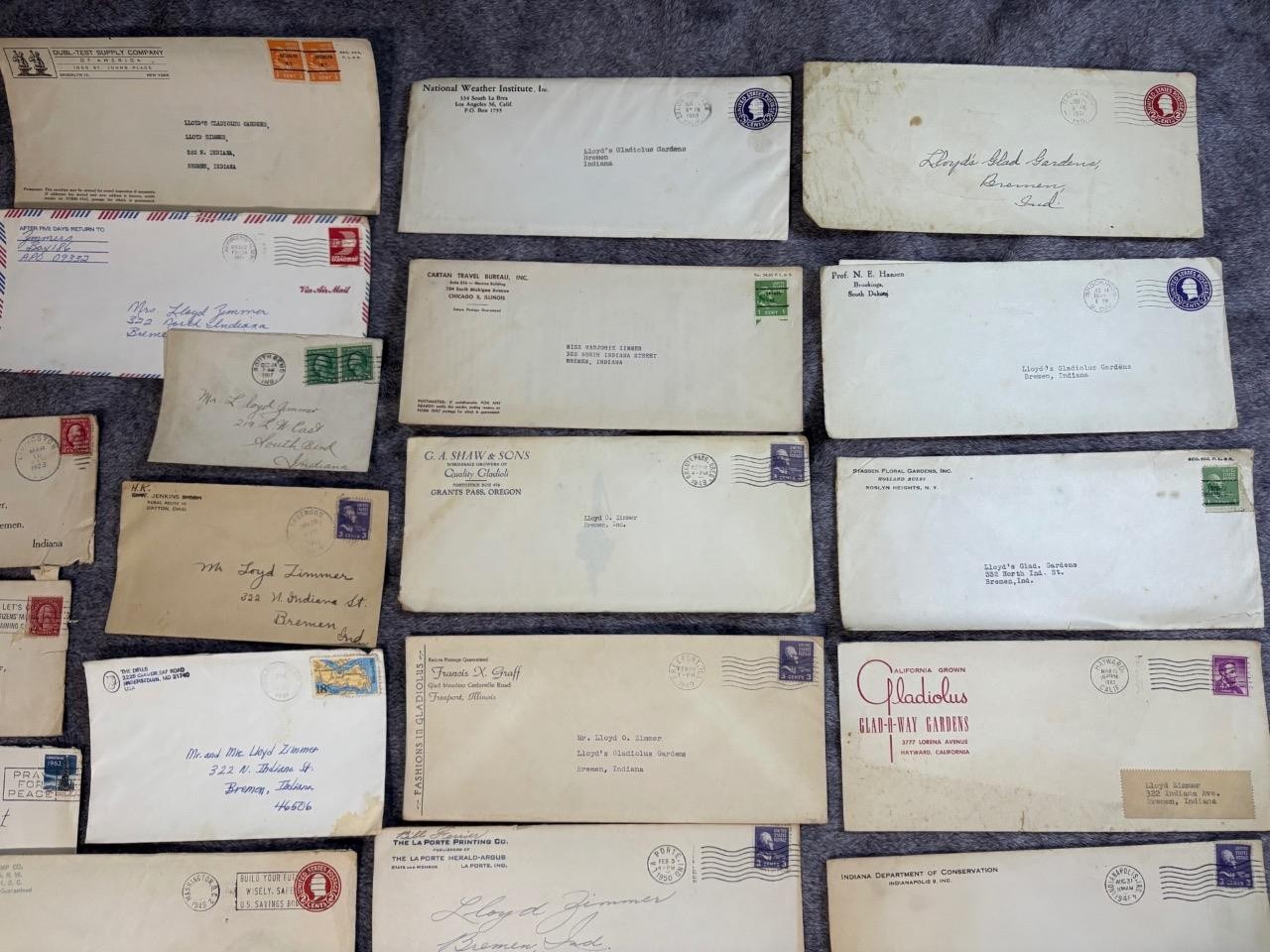 200+ Vintage Stamped Envelopes w/ Gladiolus Flower Gardens Related Letters