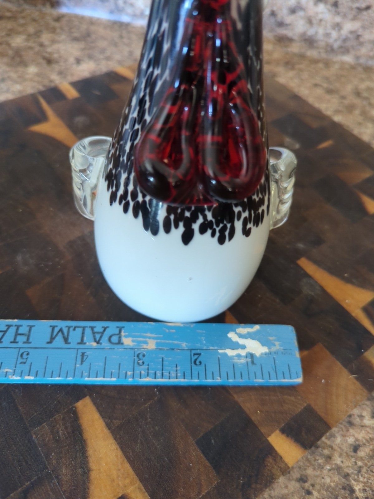 Black White Red Art Glass Heavy Rooster Bird Figurine Farm Decor Paperweight