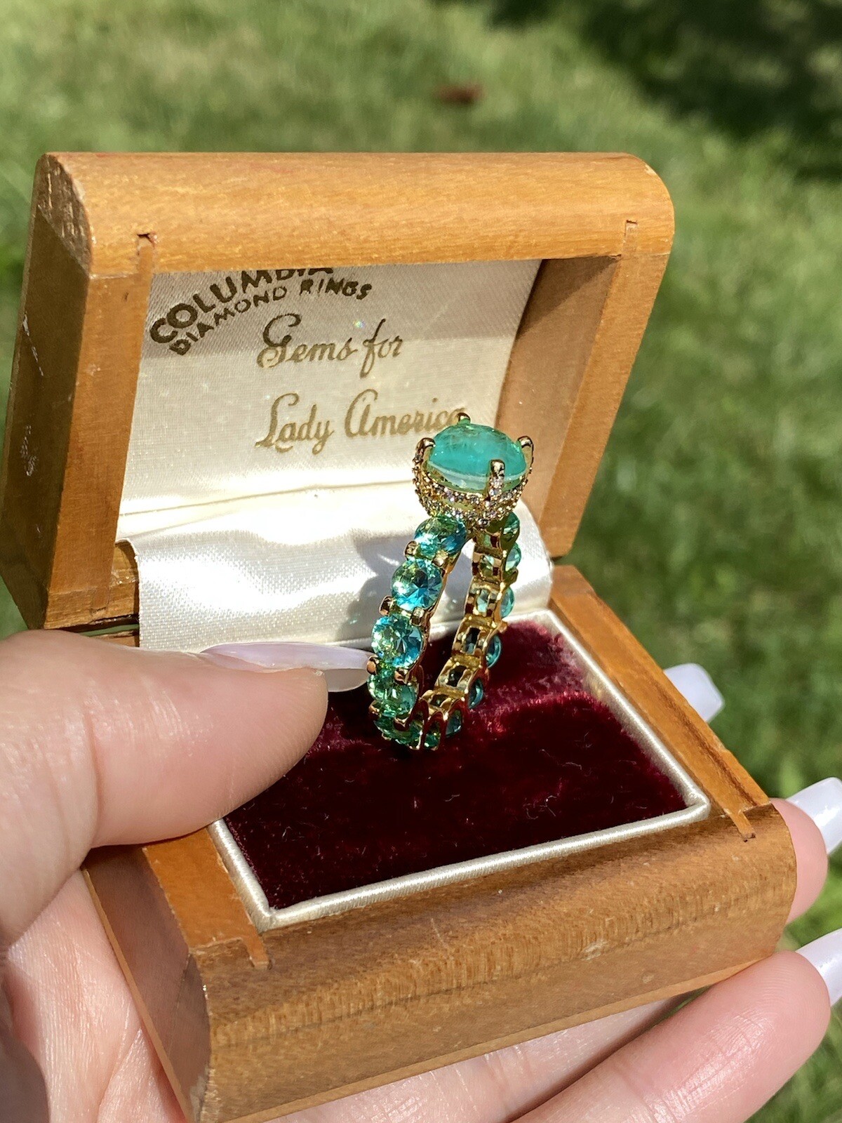 100% GENUINE COLOMBIAN EMERALD MULTI GEMSTONE RING, ETERNITY BAND, LADY AMERICA’