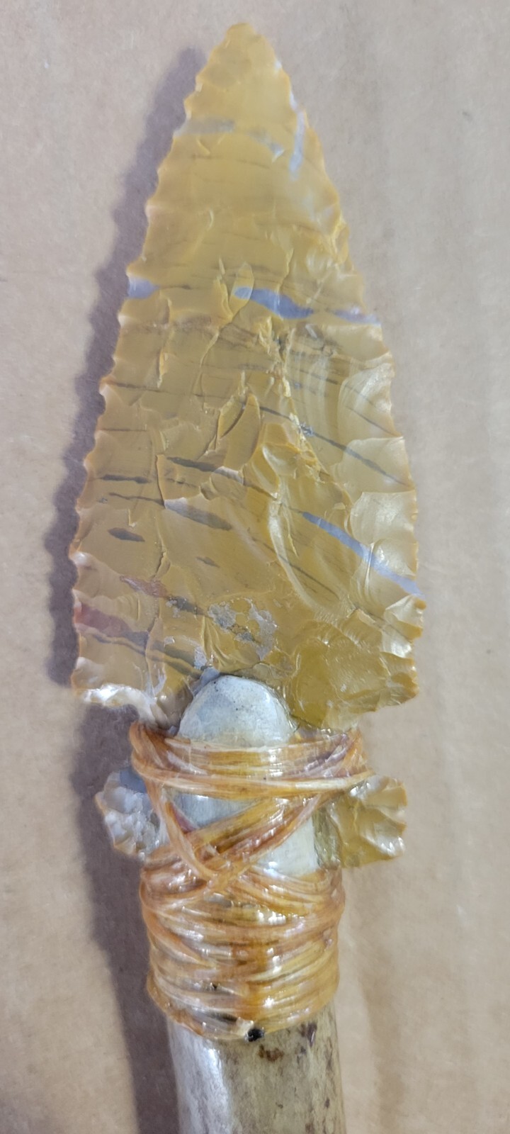 Native American Stone Blade w/Deer Antler Handle Jasper Oregon Dbl. Edge Nice!