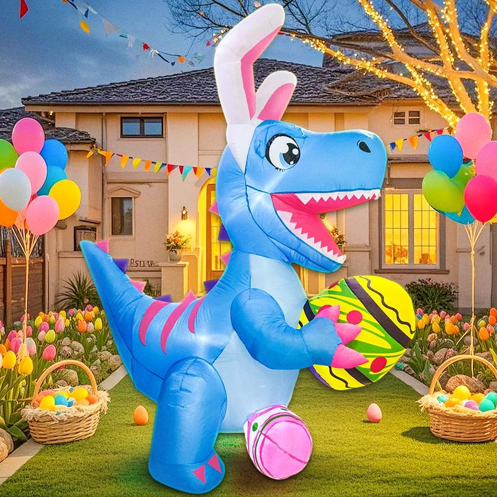 6FT Easter Inflatables Outdoor Decoration Inflatable Dinosaur with Egg, Built in