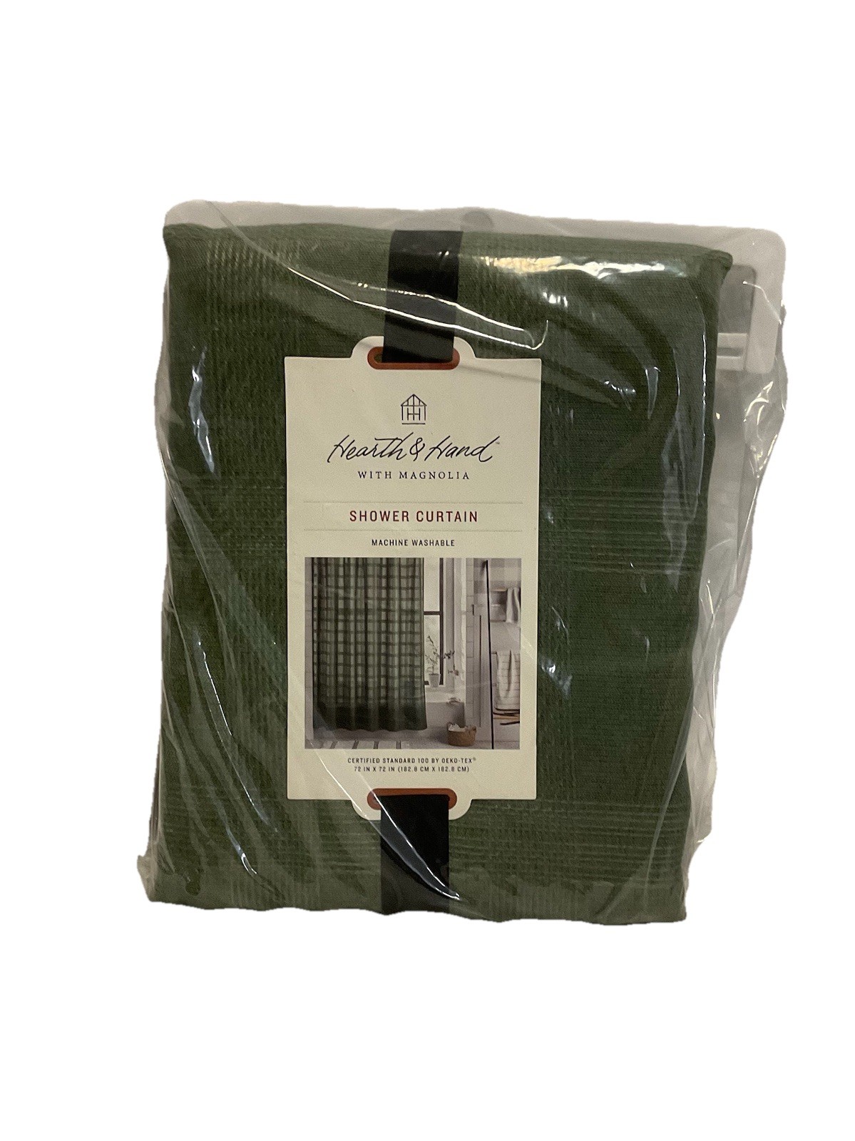 Hearth & Hand W/Magnolia Grid-Like Textured Shower Curtain 72x72", Green