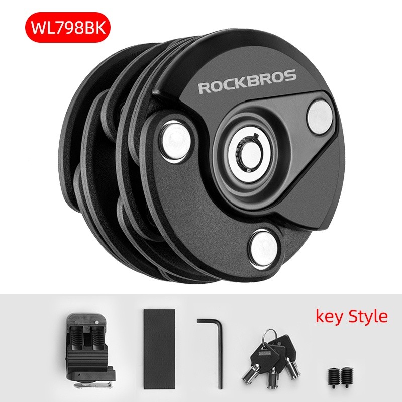 ROCKBROS Folding Bike Lock w/Keys,.2.3 FT Bicycle Compact Anti Theft Chian Locks