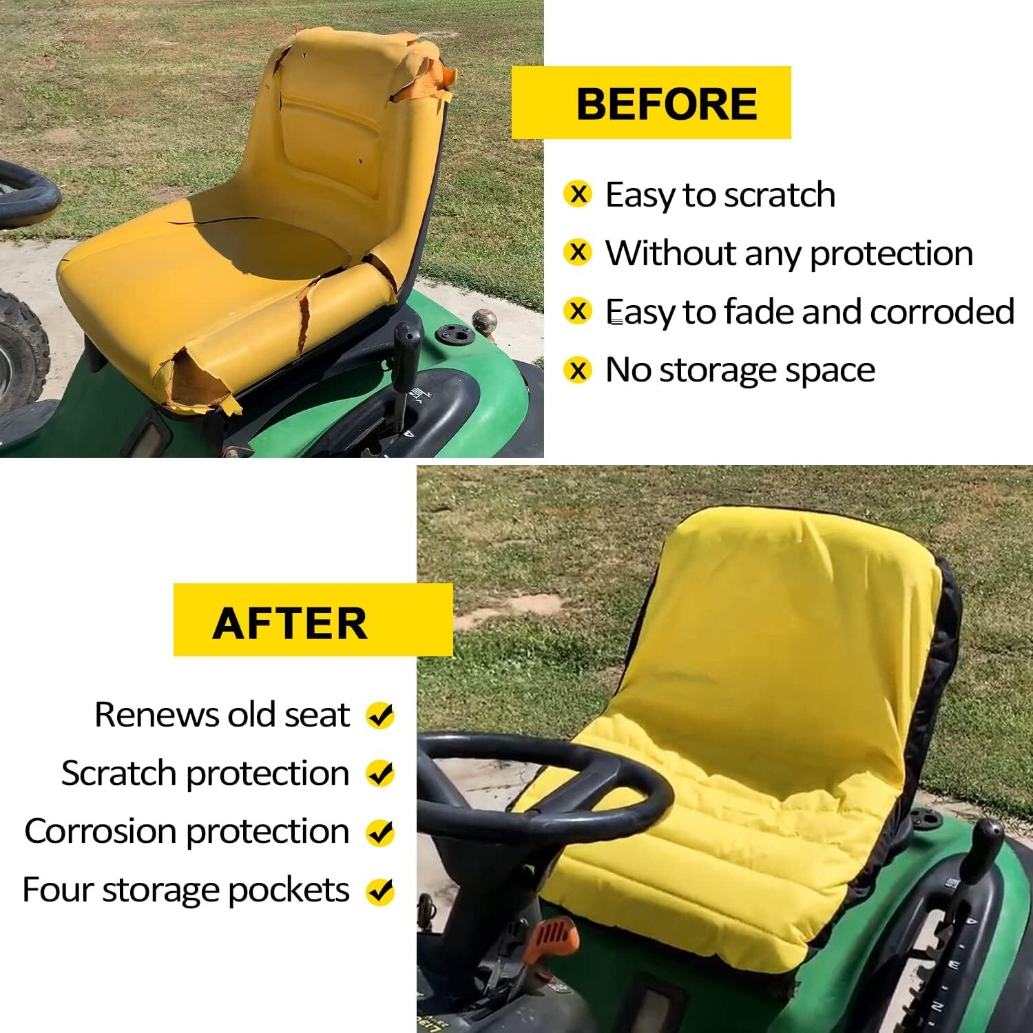 LP92334 Riding Lawn Mower Cushioned Seat Cover for John Deere Mower Tractor