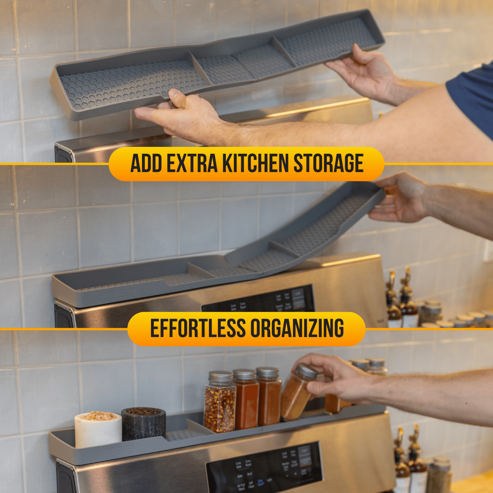 TEO Magnetic Stove Top Shelf - Silicone 30" Over the Stove Spice Rack