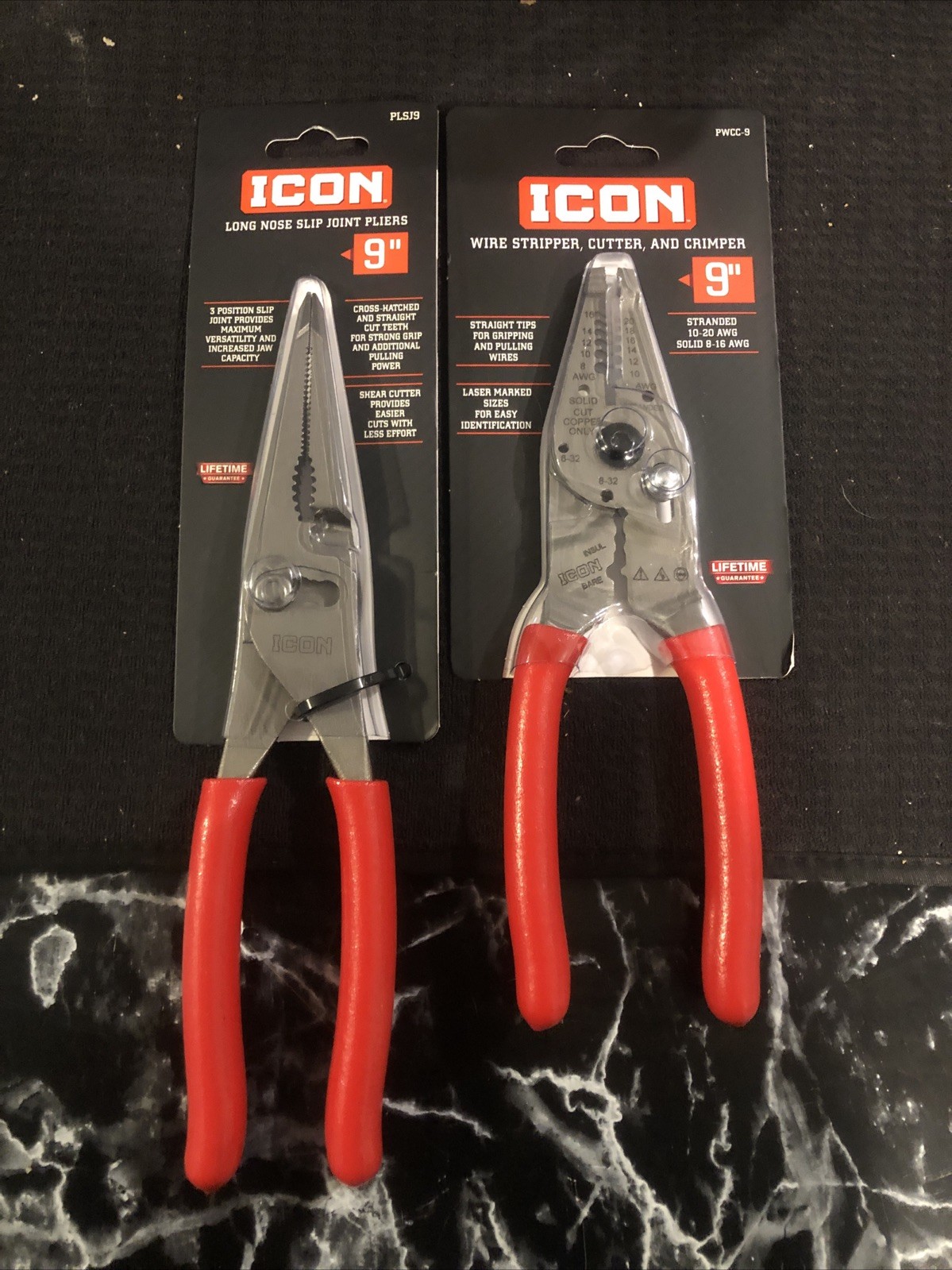 New! ICON 9 Inch Long Needle Nose Slip Joint Adjustable Pliers And Iconwirestrip