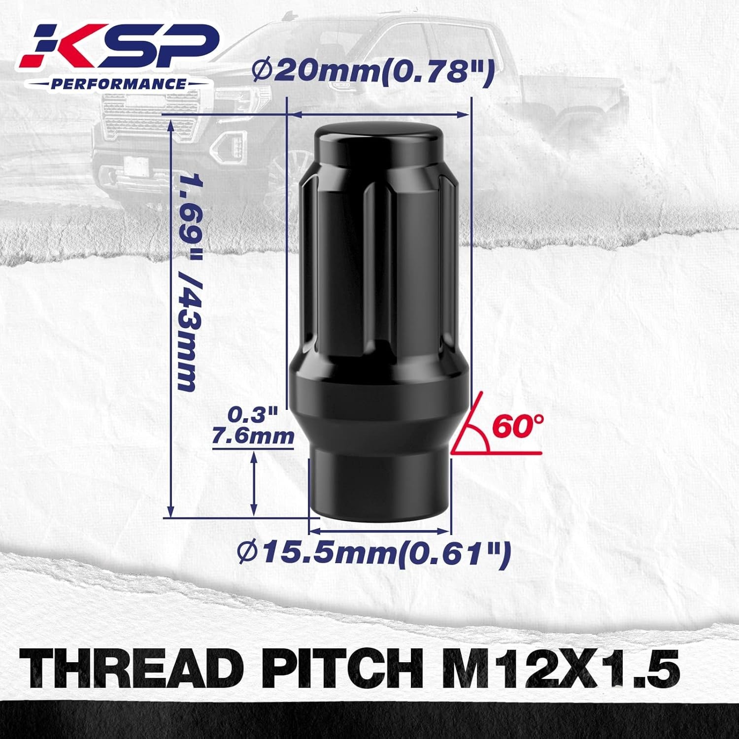 24PCS KSP M12x1.5 Extended Lug Nuts for Toyota Tacoma 4runner Lexus GMC FORD