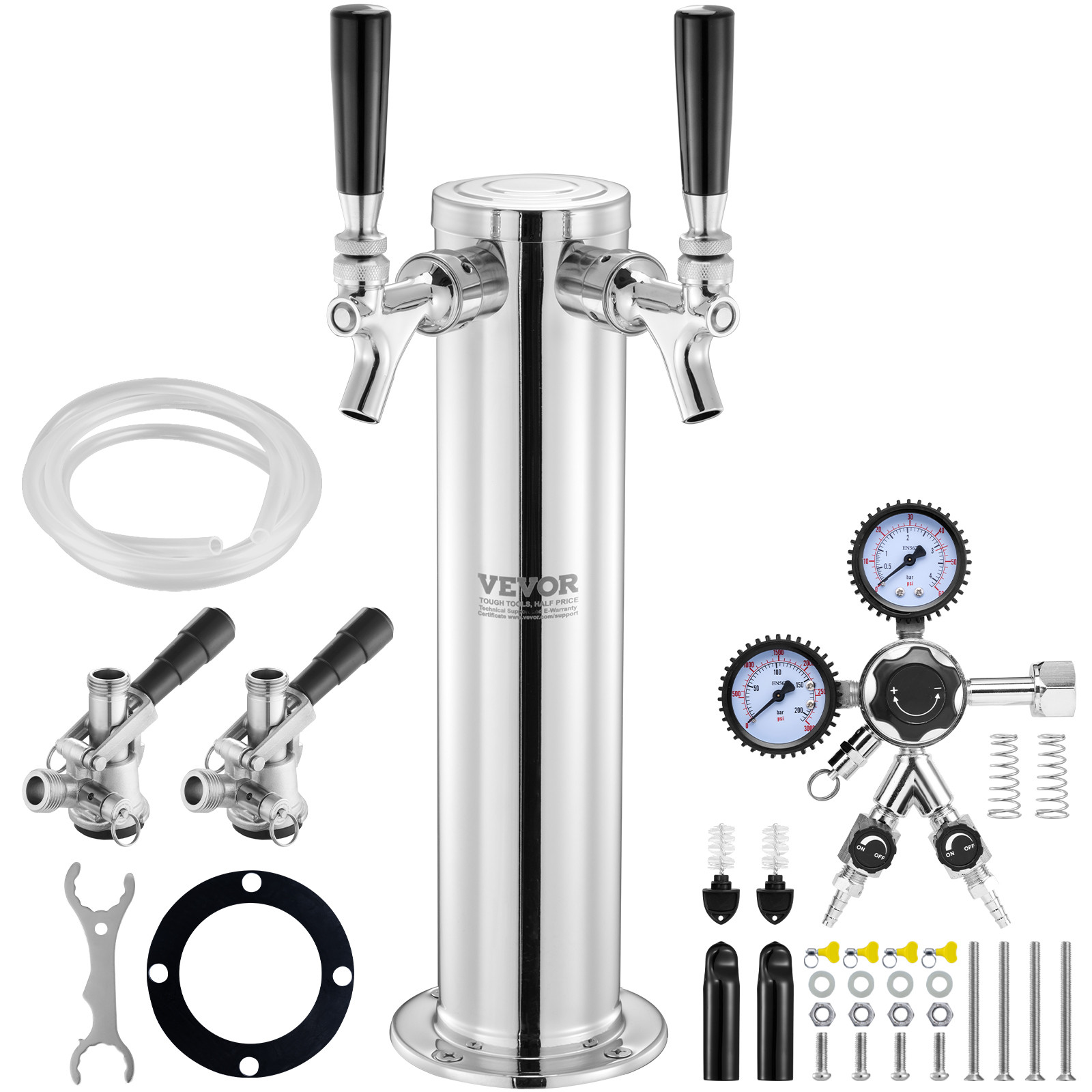 VEVOR Kegerator Tower Kit Double Taps Beer Conversion Kit & Self-Closing Spring