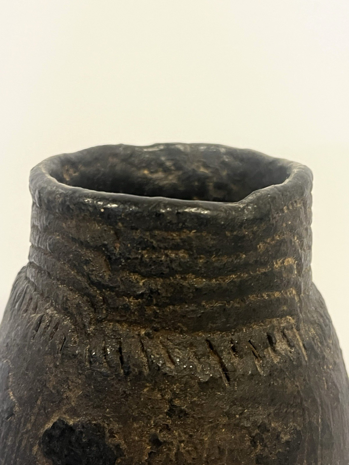 Antique Native American Indian Hand Made Clay Pottery Jug; with Stand