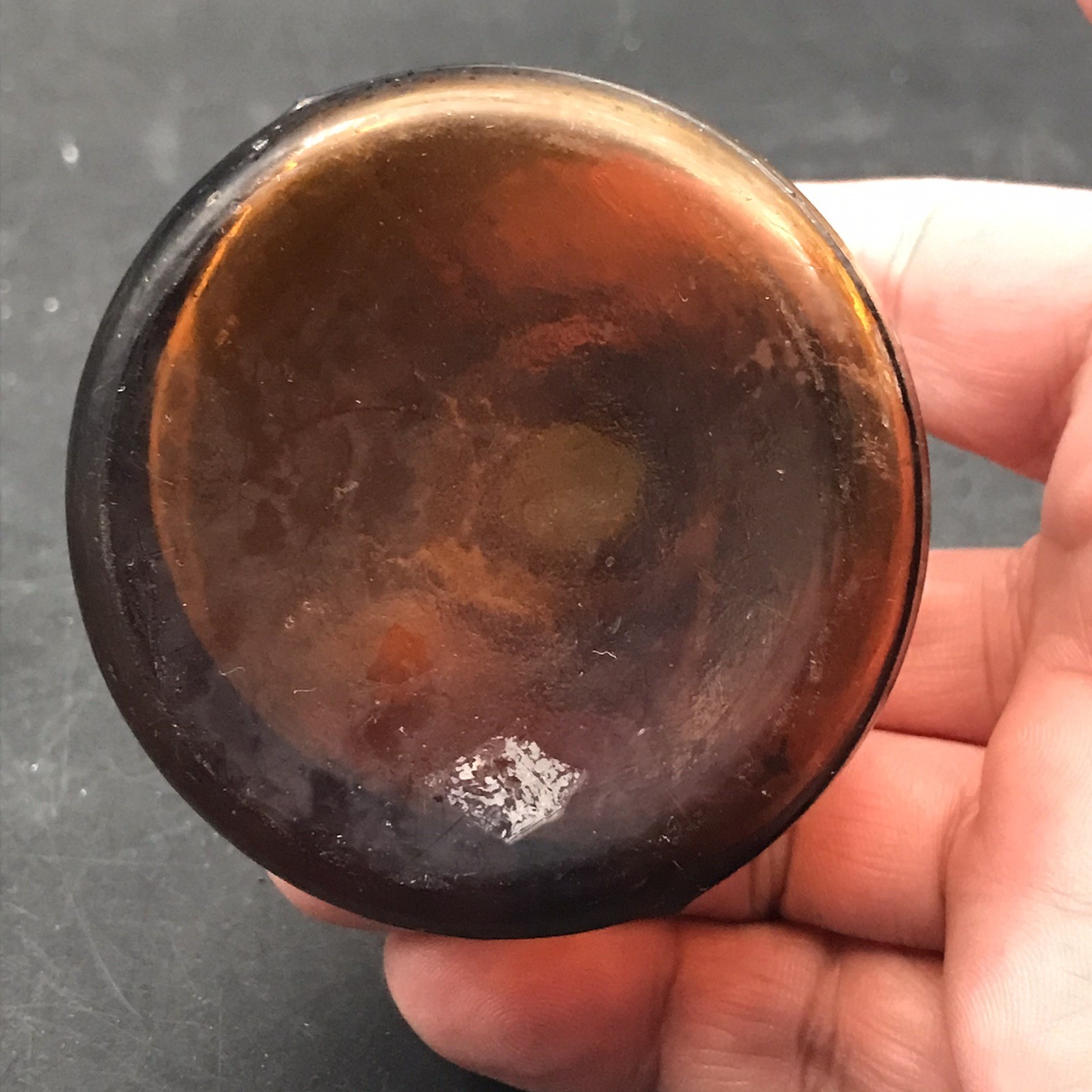 Antique Brown Cone Shaped Inkwell Pressed Glass Bottle 2 1/2" Tall