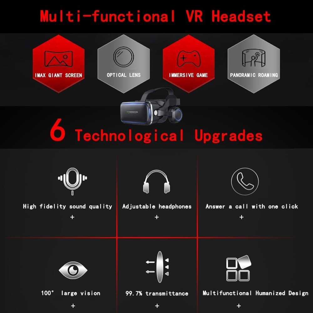 VR Headset with Remote Controller,HD 3D VR Glasses Virtual Reality Headset fo...