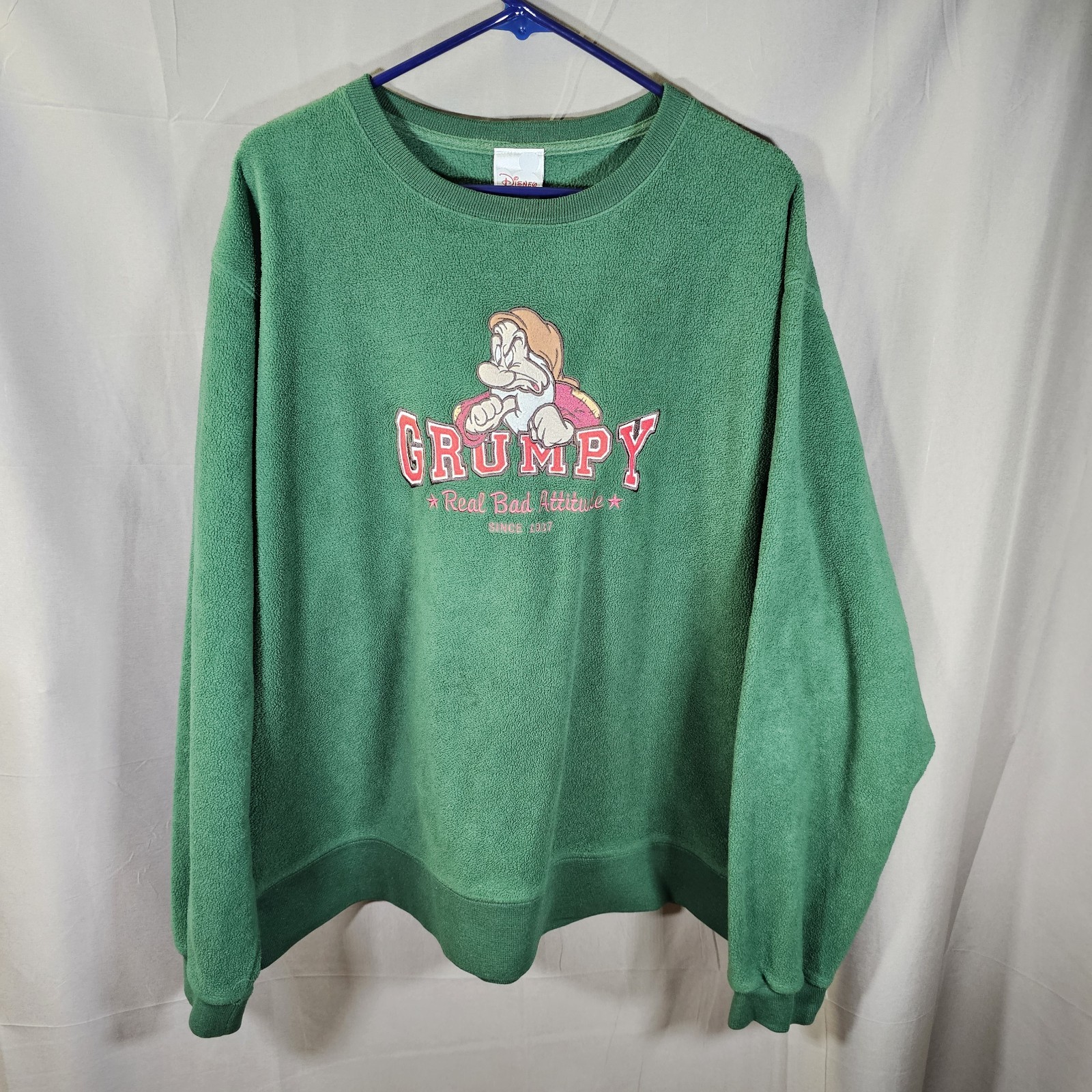 Vintage Disney Sweatshirt Size XL Grumpy Crewneck Fleece Green Cartoon 90s Flaw