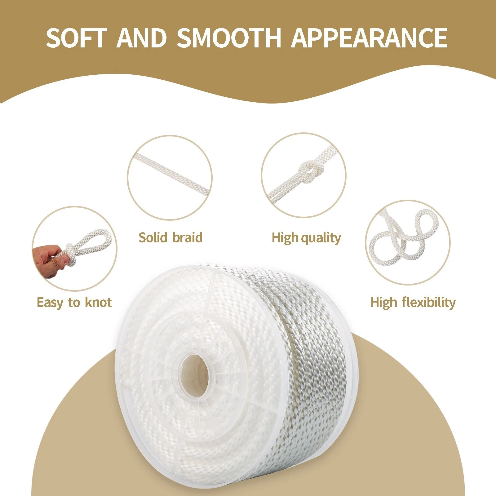 1/2 100ft White Solid Braid Nylon Rope