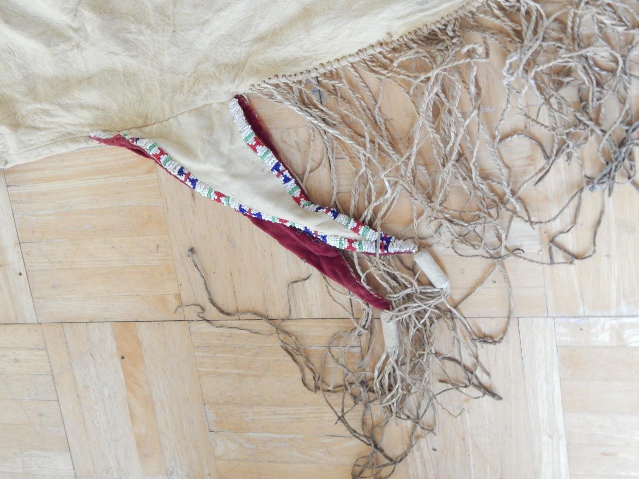 ANTIQUE COMANCHE SO. PLAINS INDIAN INDIAN BEADED HIDE LEGGINS TWISTED FRINGE