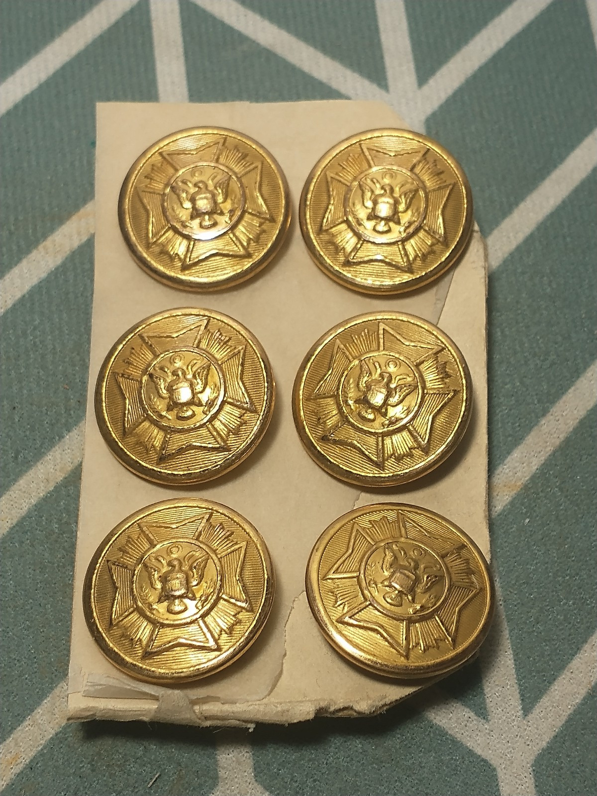 Antique Spanish American War - Brass Shank Buttons (6) Waterbury Button Co.