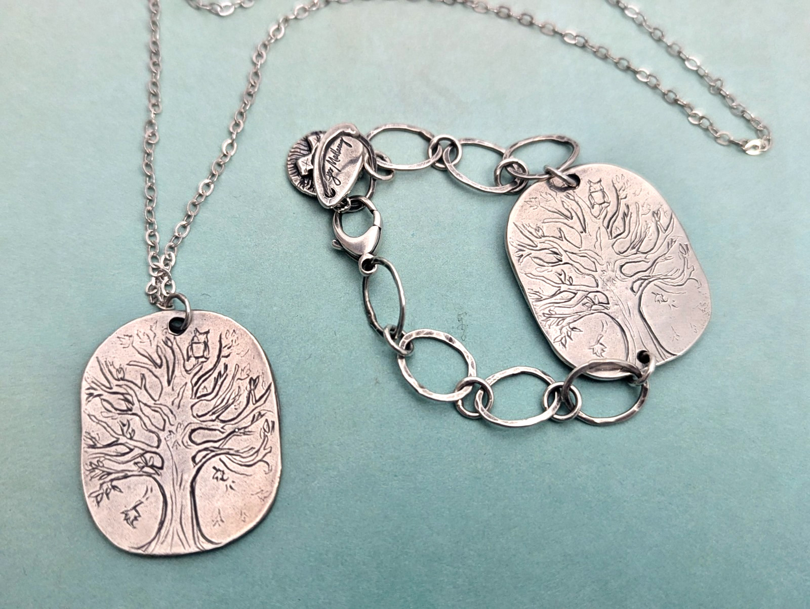 Jes MaHarry Necklace Bracelet Set Stand Strong Tree Of Life Sterling Silver