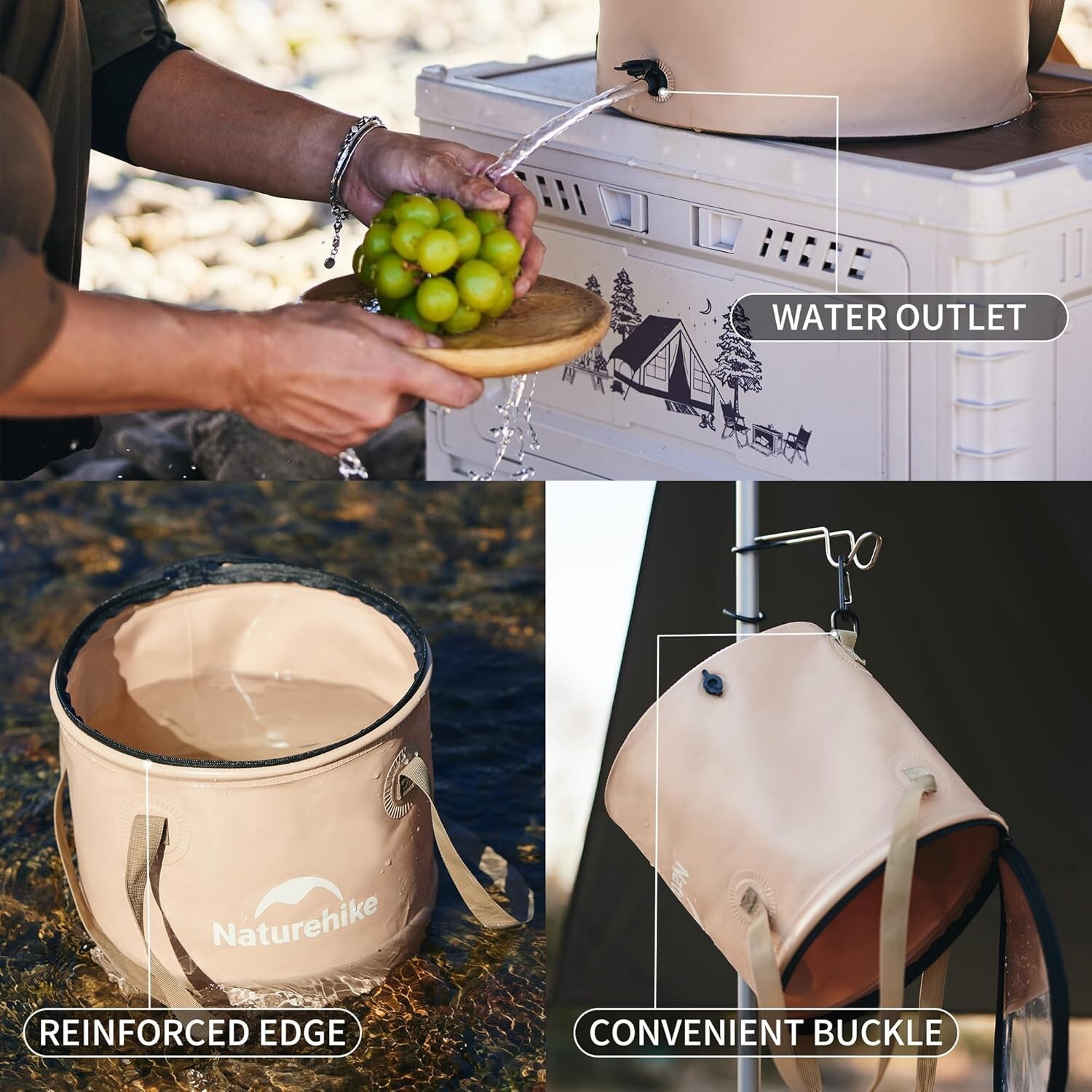 Naturehike 20L Multipurpose Collapsible Bucket, Folding Bucket Wash Basin