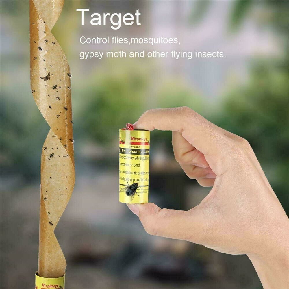 8/16 Rolls Insect Bug Fly Glue Paper Catcher Sticky Flies Trap Ribbon Tape Strip