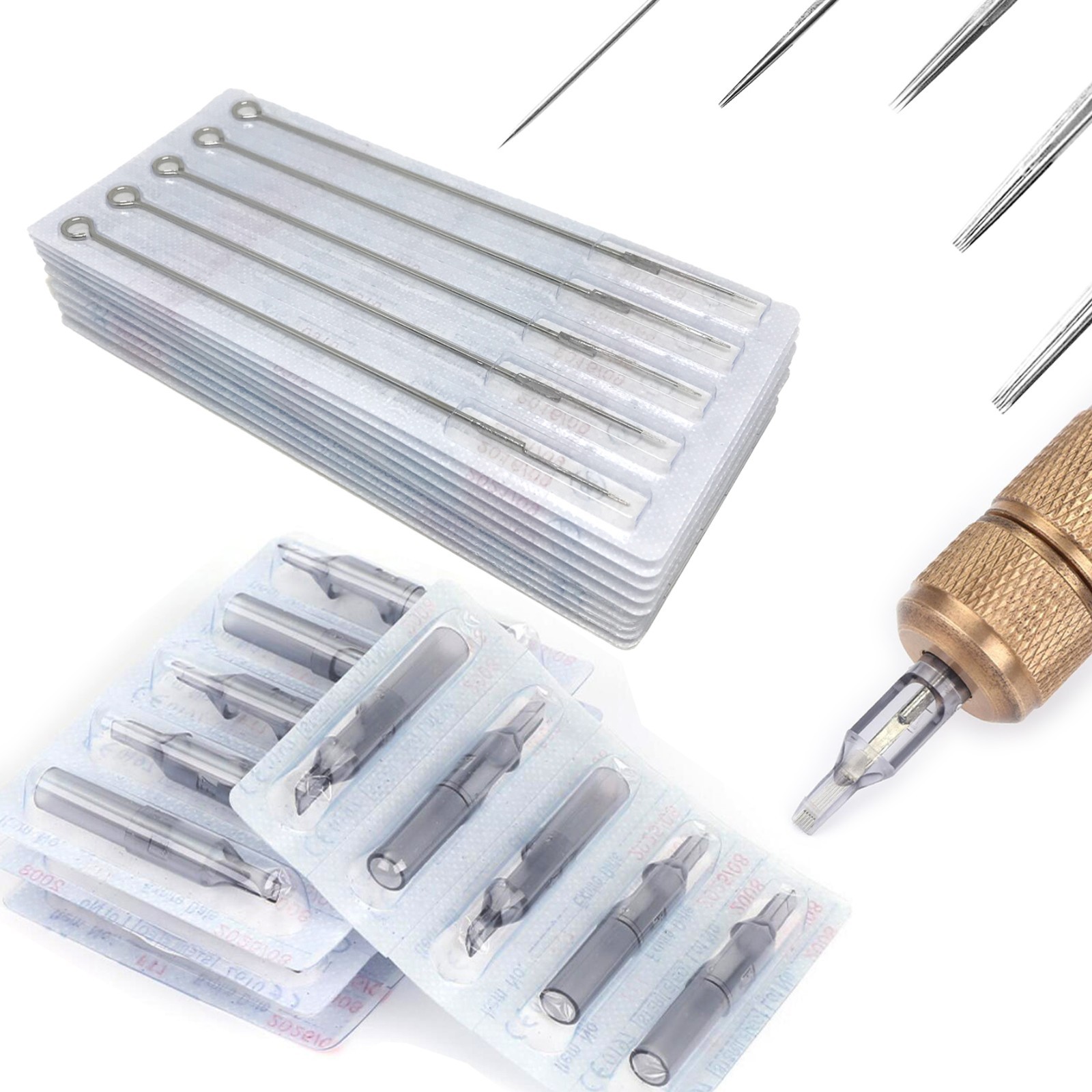 50 Disposable Tattoo Needles RL RS M1 + 50 Matching Nozzles Taper Tube Tips