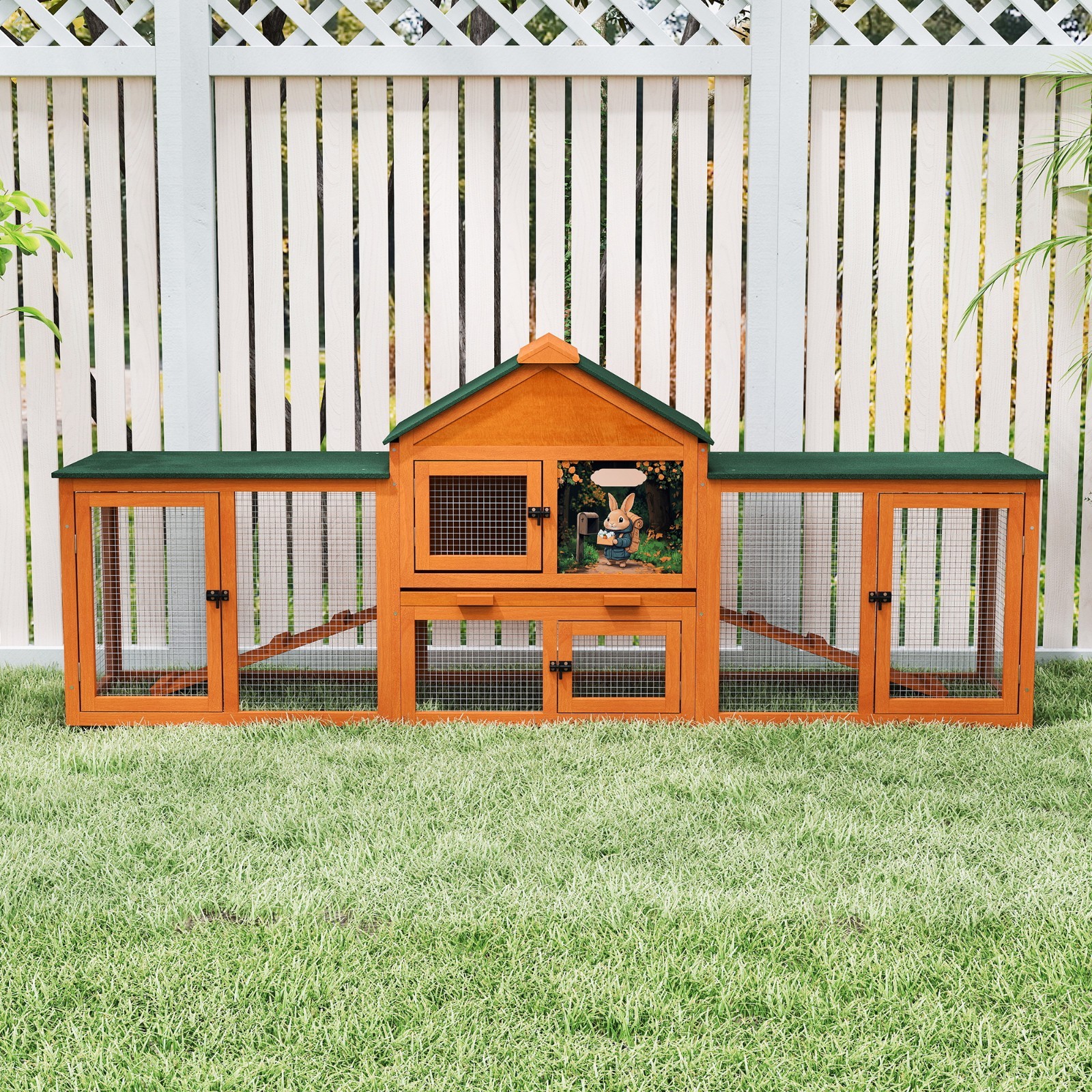 84Inches Wood Rabbit Hutch Indoor Bunny Cage Small Animal Pet House Run Outdoor