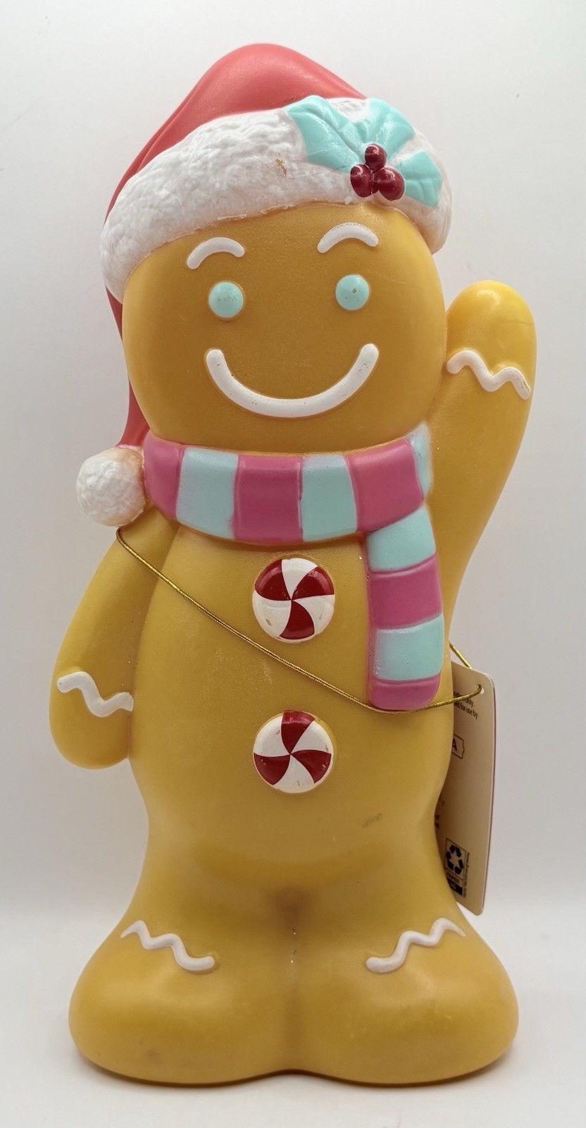 Holiday Time Gingerbread Blow Mold Tabletop Santa Hat And Candy