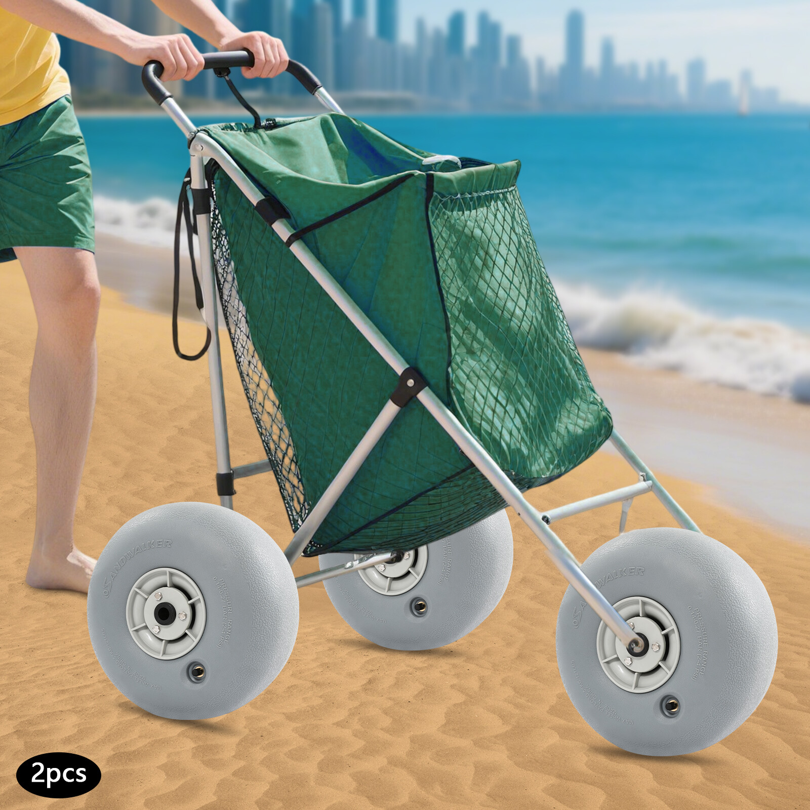 2Pcs Inflatable Beach Wheels – Durable Sand Tires for Carts, 121lbs Load