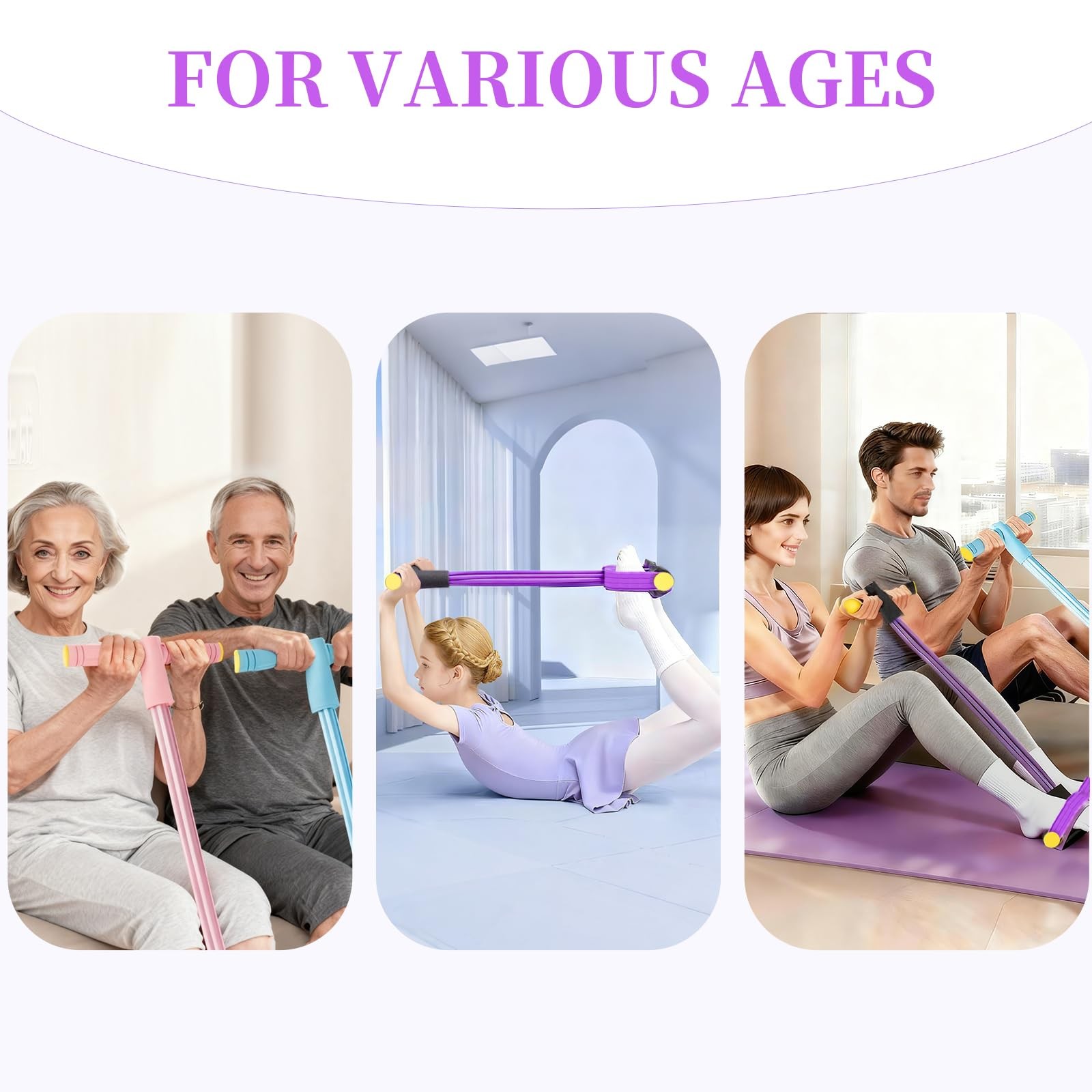 Pedal Resistance Bands with Handles, Upgrade 6-Tubes Manual Tension Training ...