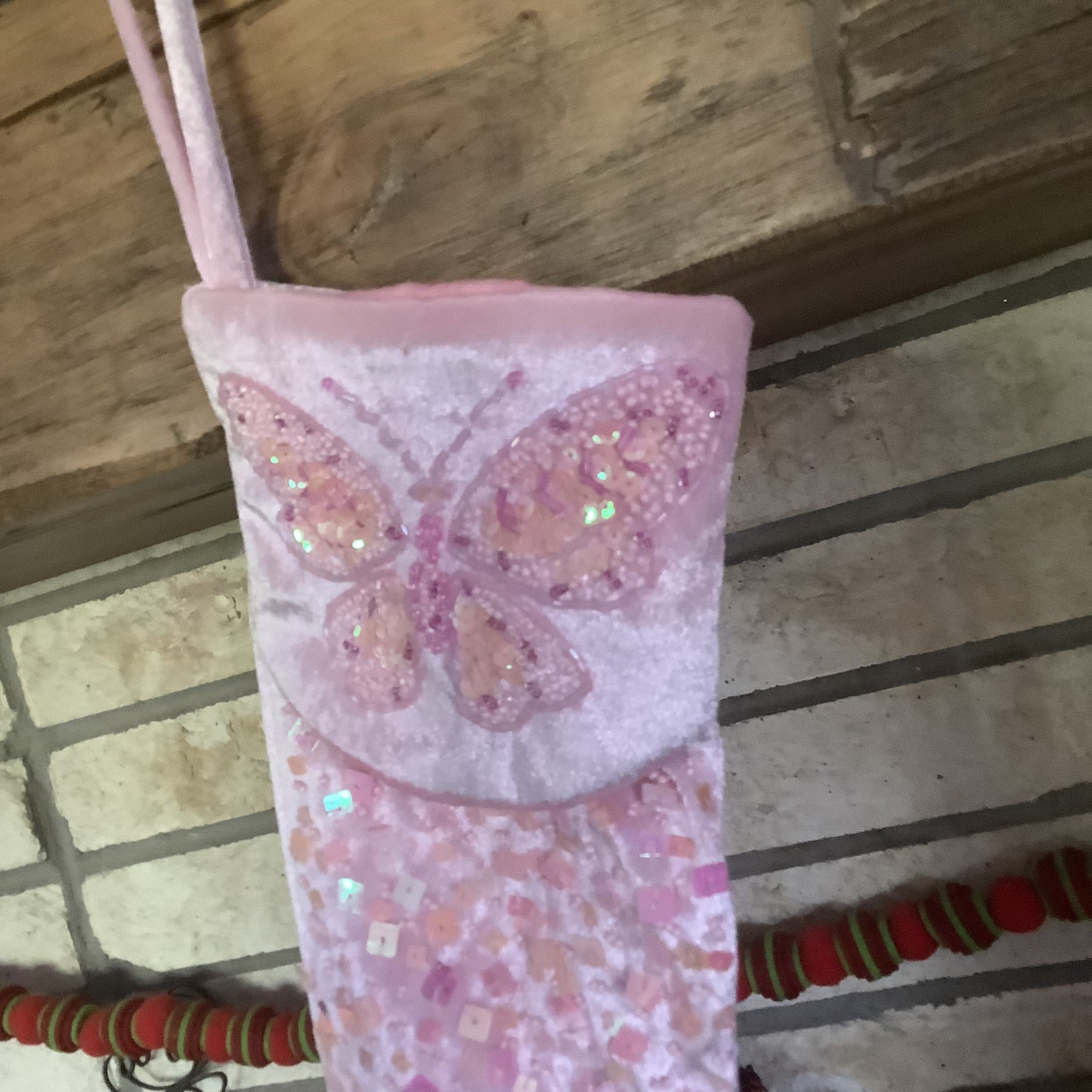 1 Vintage Target Pink OR Green Butterfly Christmas stocking Sequin Sequins