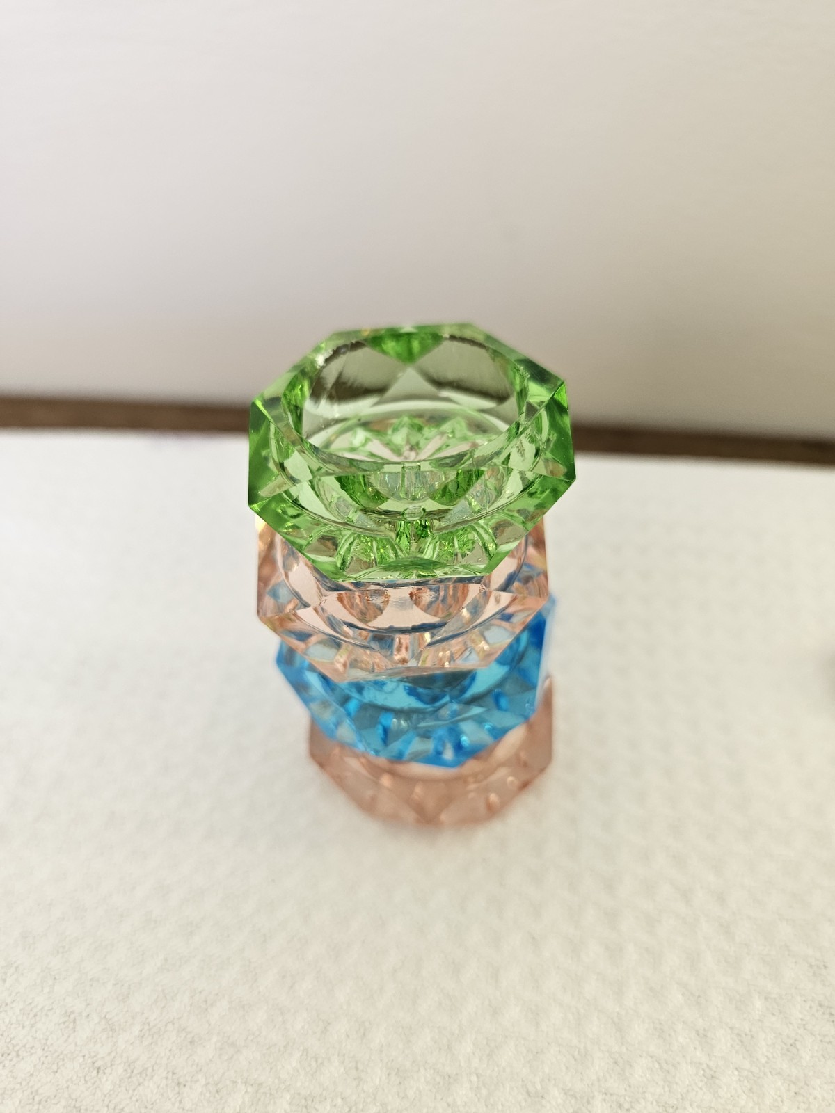 4 Hexagon Pastel Pressed Glass Salt Cellars W/ 2 Spoons