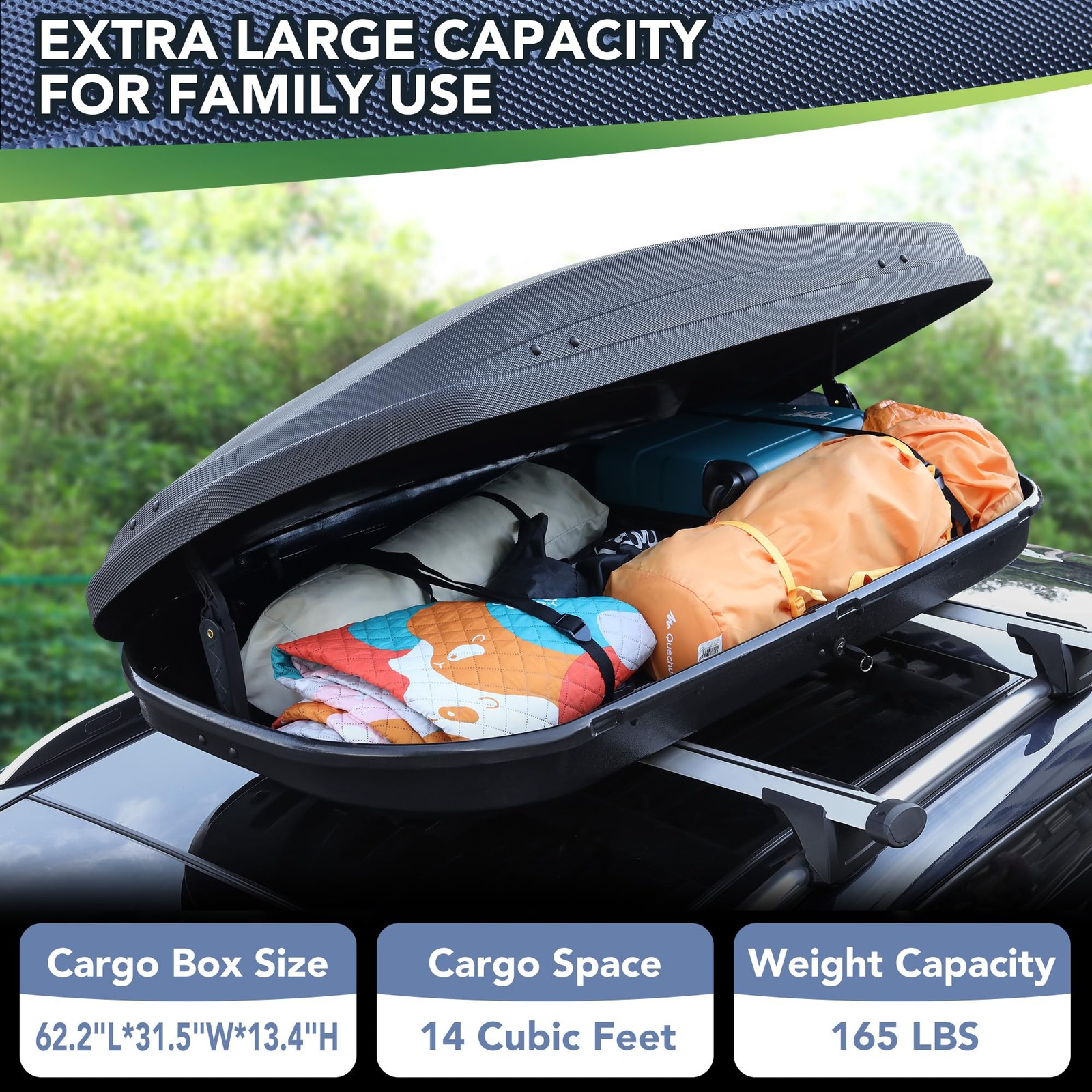 14 Cubic Feet Car Rooftop Cargo Box Carrier Roof Mount Travel Luggage Storage