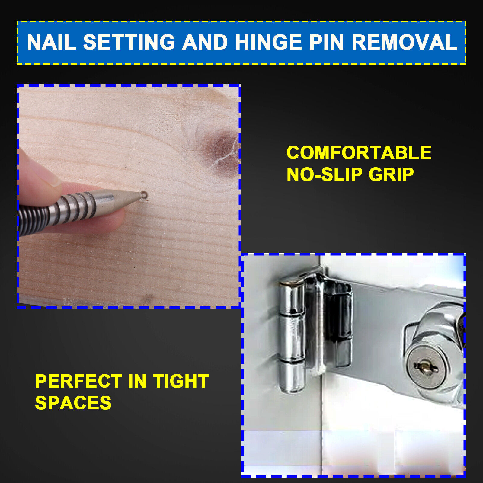 Spring Loaded Nail Set,4pcs Dual Head Nail Setter, Door Hinge Pin Punch Remover