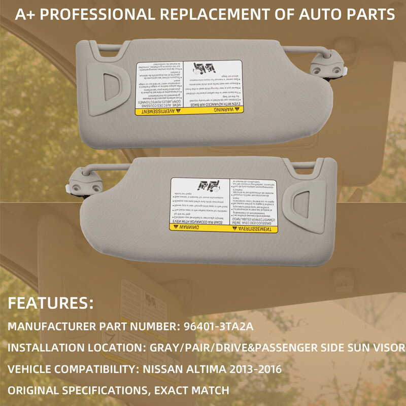 1 Pair Beige Sun Visor Driver & Passenger w/ Light For Nissan Altima 2013-2018