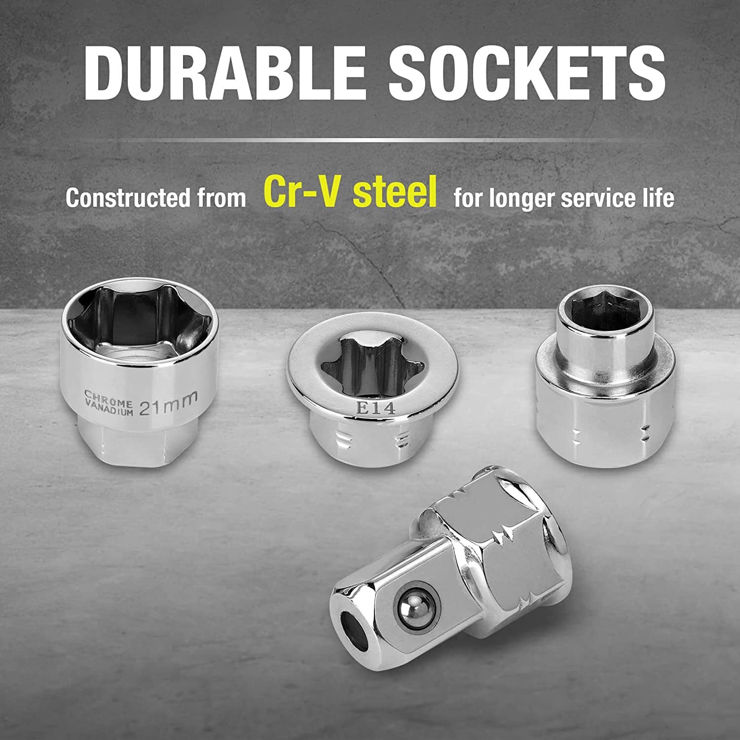 DURATECH 27PCS Extra Long Ratcheting Wrench Set Flex Head 8-22mm Socket Adapters