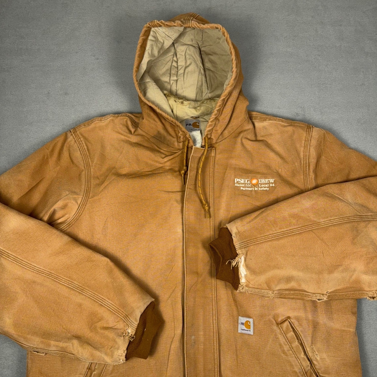 Vintage Carhartt FR J184 Duck Active Jacket Quilt Lined IBEW USA Made XL Tall