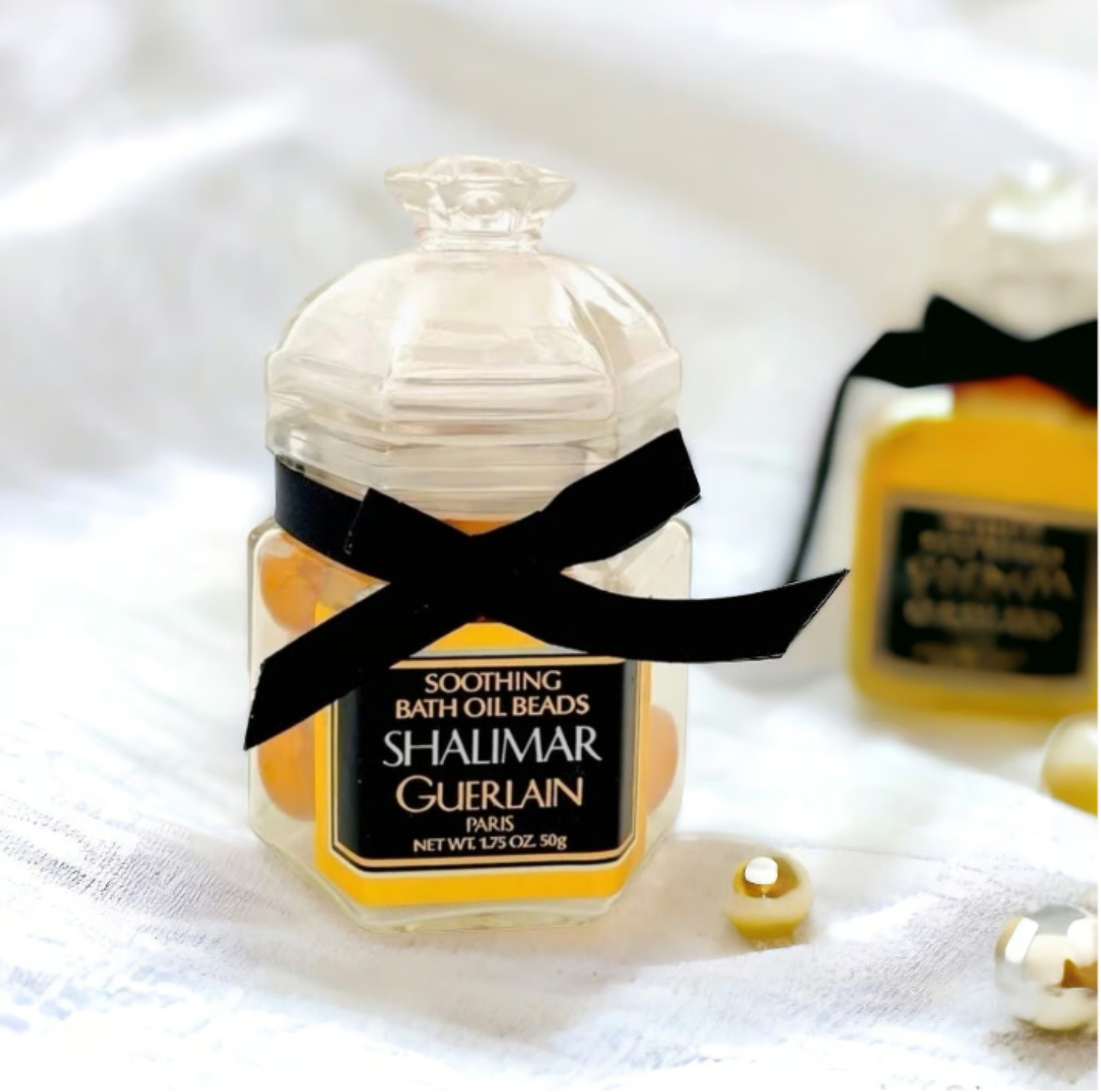 Vintage GUERLAIN Shalimar Bath Oil Beads Perfumed Bath Capsules 1.75 oz Sealed