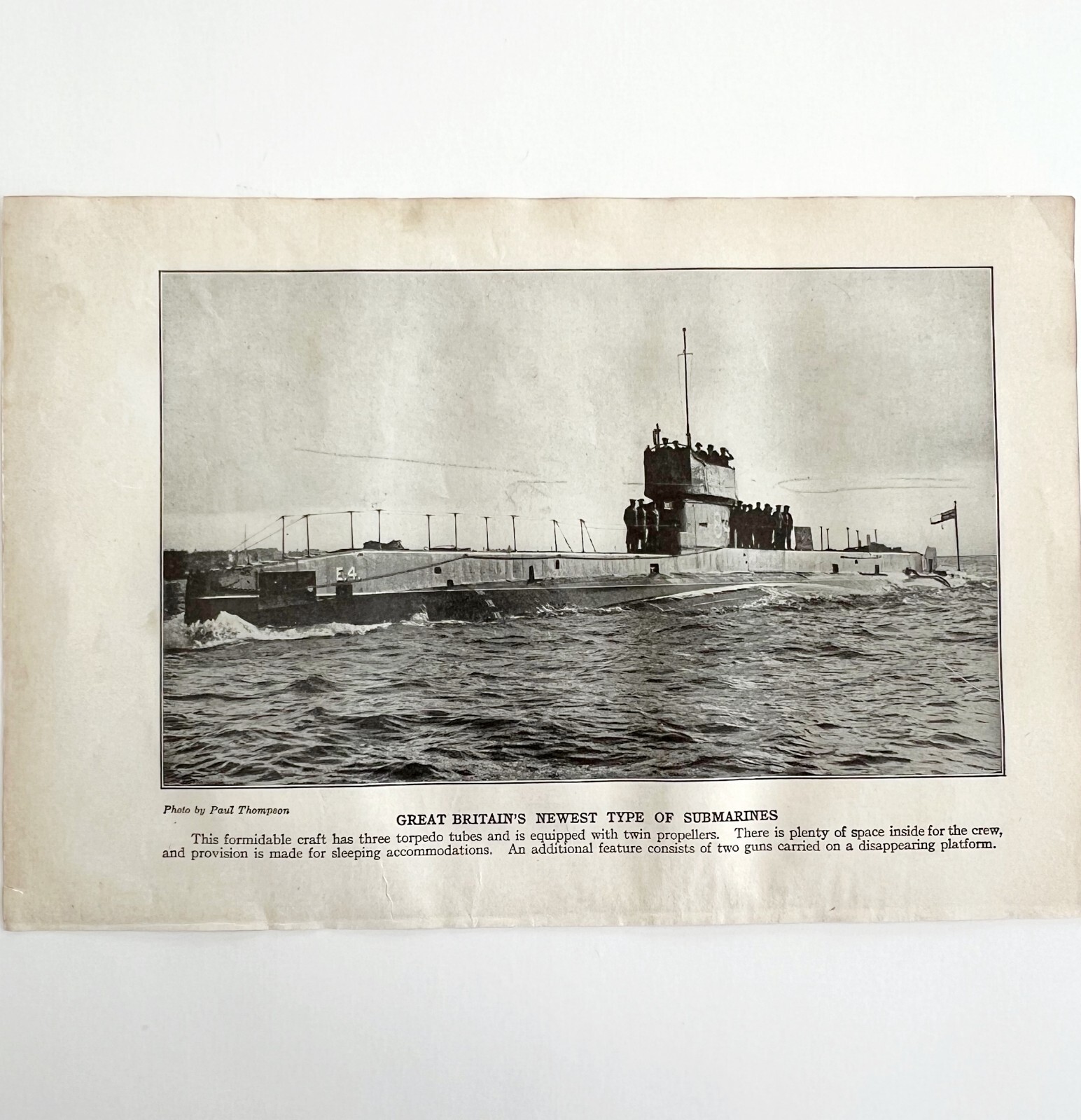 1914 British Navy Submarine Great Britain WW1 Print Antique Military War