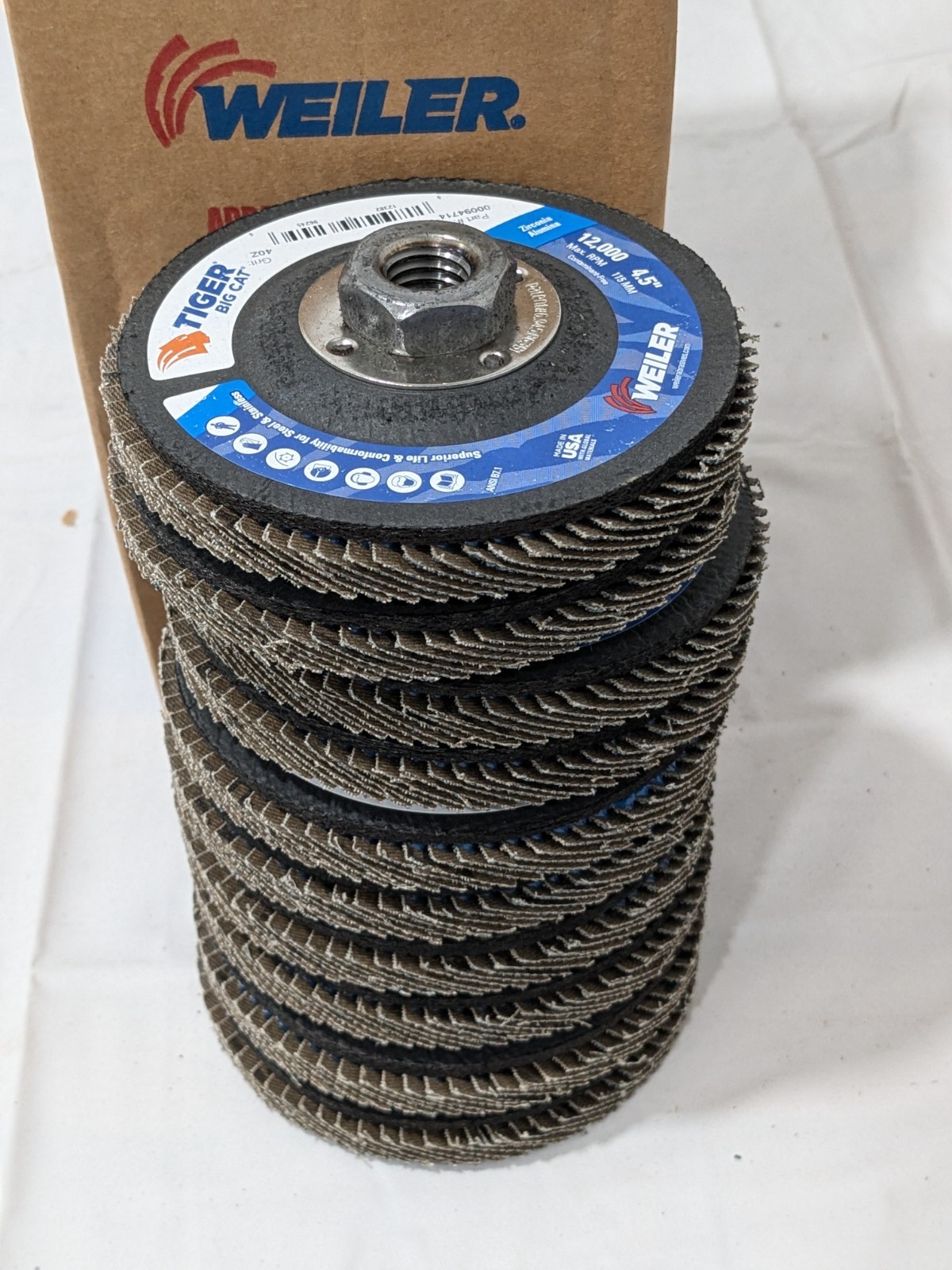 Weiler Flap Disc: 4-1/2" Dia, 40 Grit, Zirconia Alumina, Type 27 Box of 10 96245