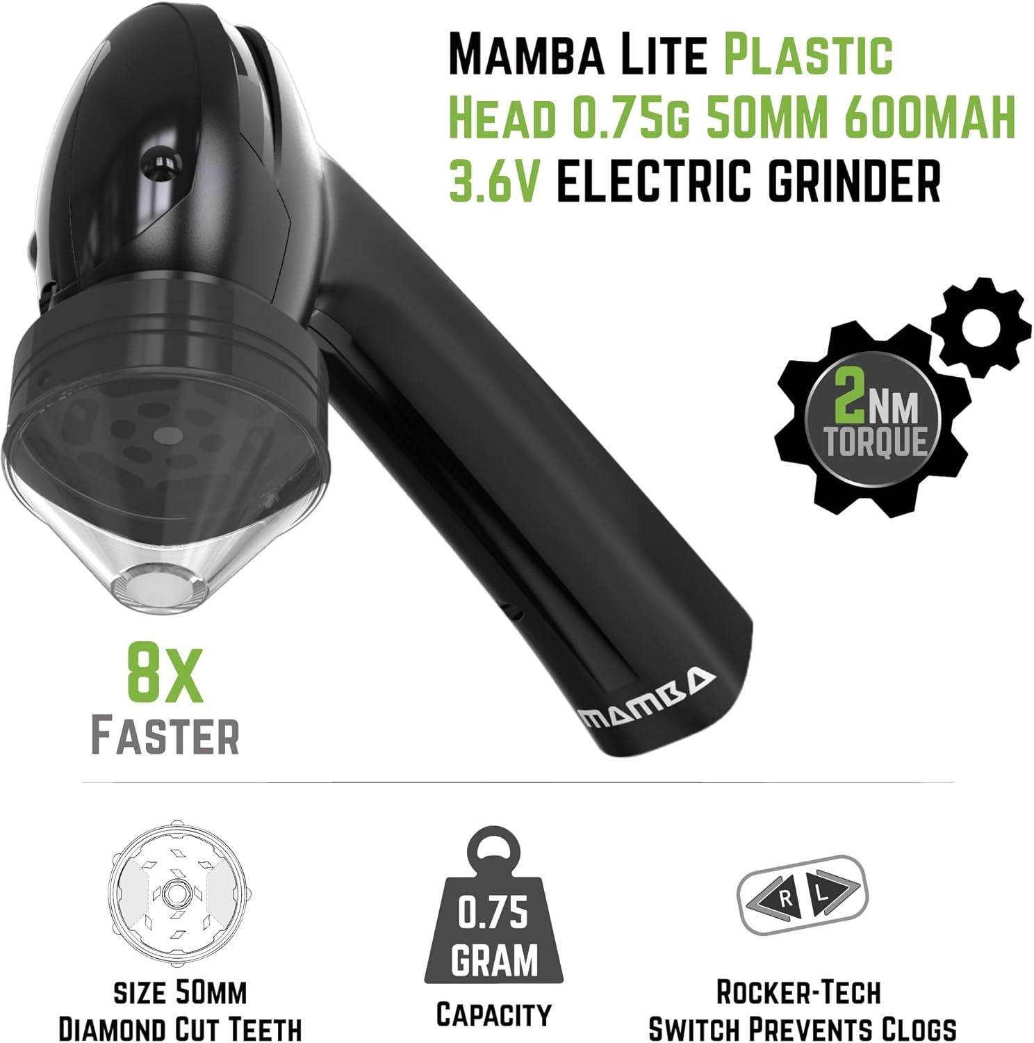 Mamba Lite USB Electric Herb Grinder 0.75g All Plastic Small Portable Black