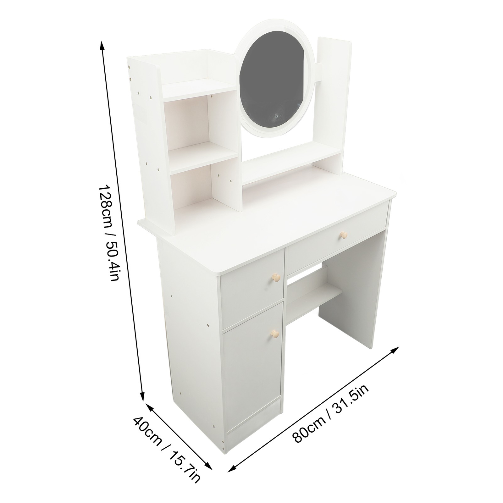 White Vanity Desk with Lights and Mirror Makeup Table Multifunction with Drawer