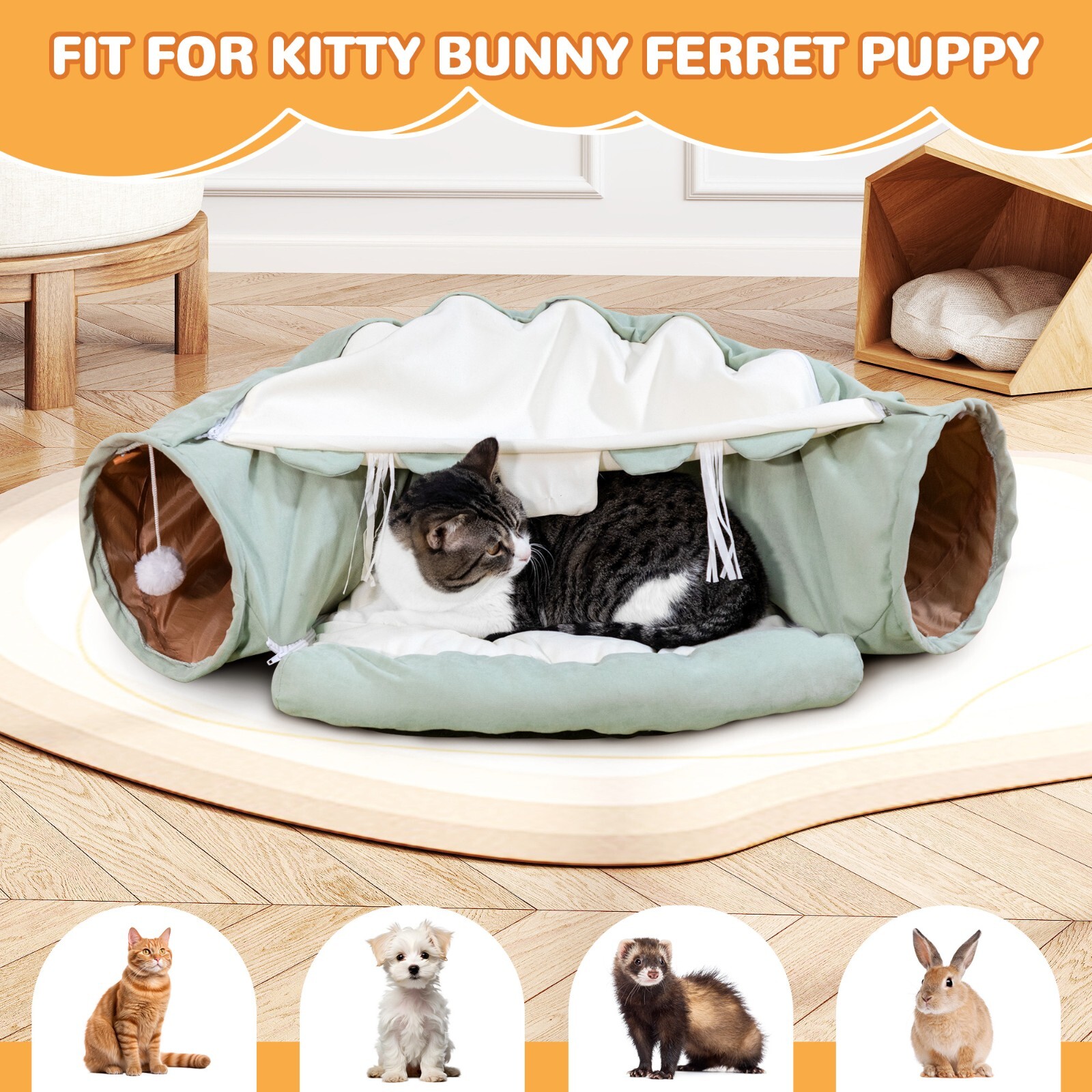 COZIWOW Cat Tunnel Bed 2-in-1 Cat Tunnel for Indoor Cats Collapsible Cat Cave